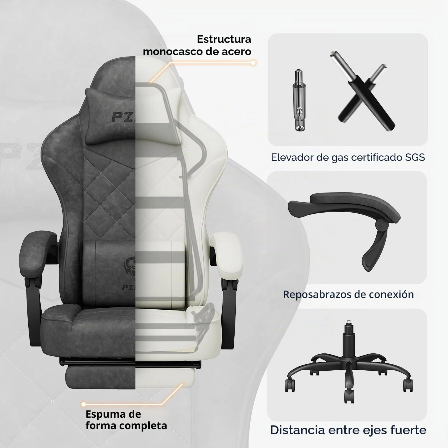 PZDO Silla Gaming Ergonómica Silla de Oficina con Tejido de Alta Tecnología, Silla Gamer Silla Ordenador con Reposapiés, Cadeira Gaming Chair de Ordenador, Adultos, Adolescentes (Negro)