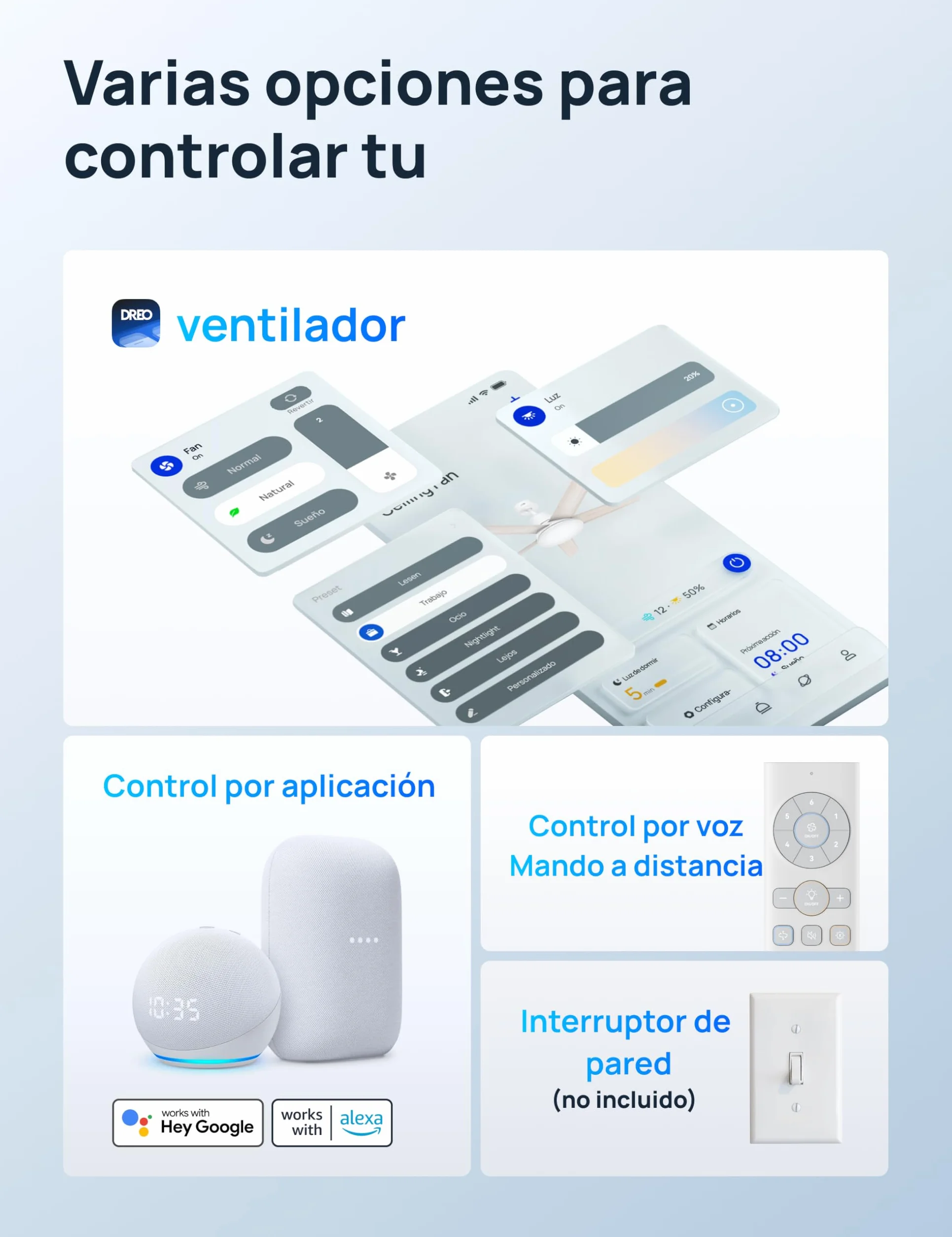 Dreo ventilador techo inteligente de 132 cm con luz LED regulable, 12 velocidades, 3 modos, temporizador de 12h, motor DC silencioso, control por control remoto/APP/Alexa, blanco para interiores