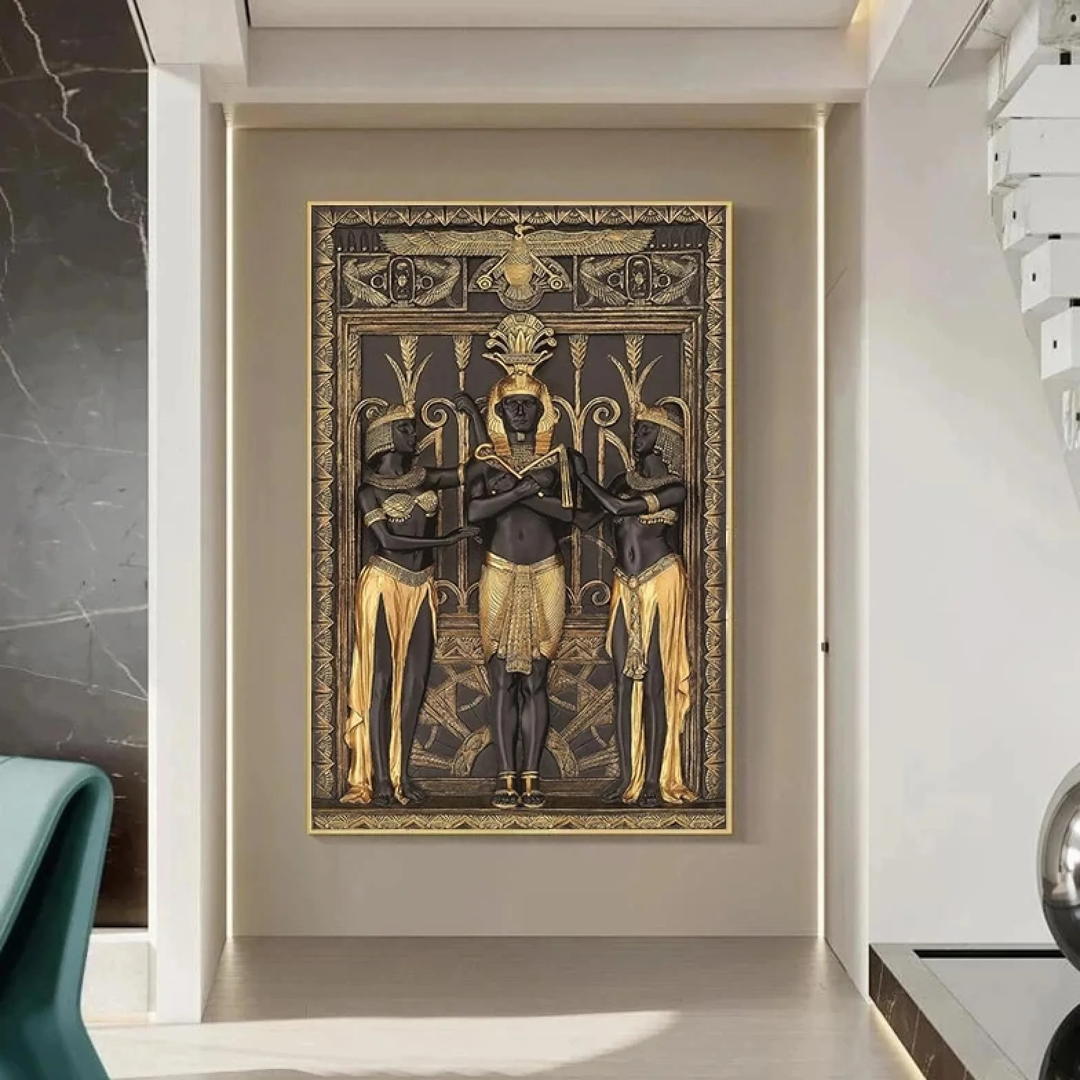 SHENGPOSTER Inicio Oro negro Impresiones de arte del antiguo Egipto Pinturas en lienzo Murales de lienzo antiguo Carteles decorativos de la sala de estar Cuadros Marco interior de 70x100cm