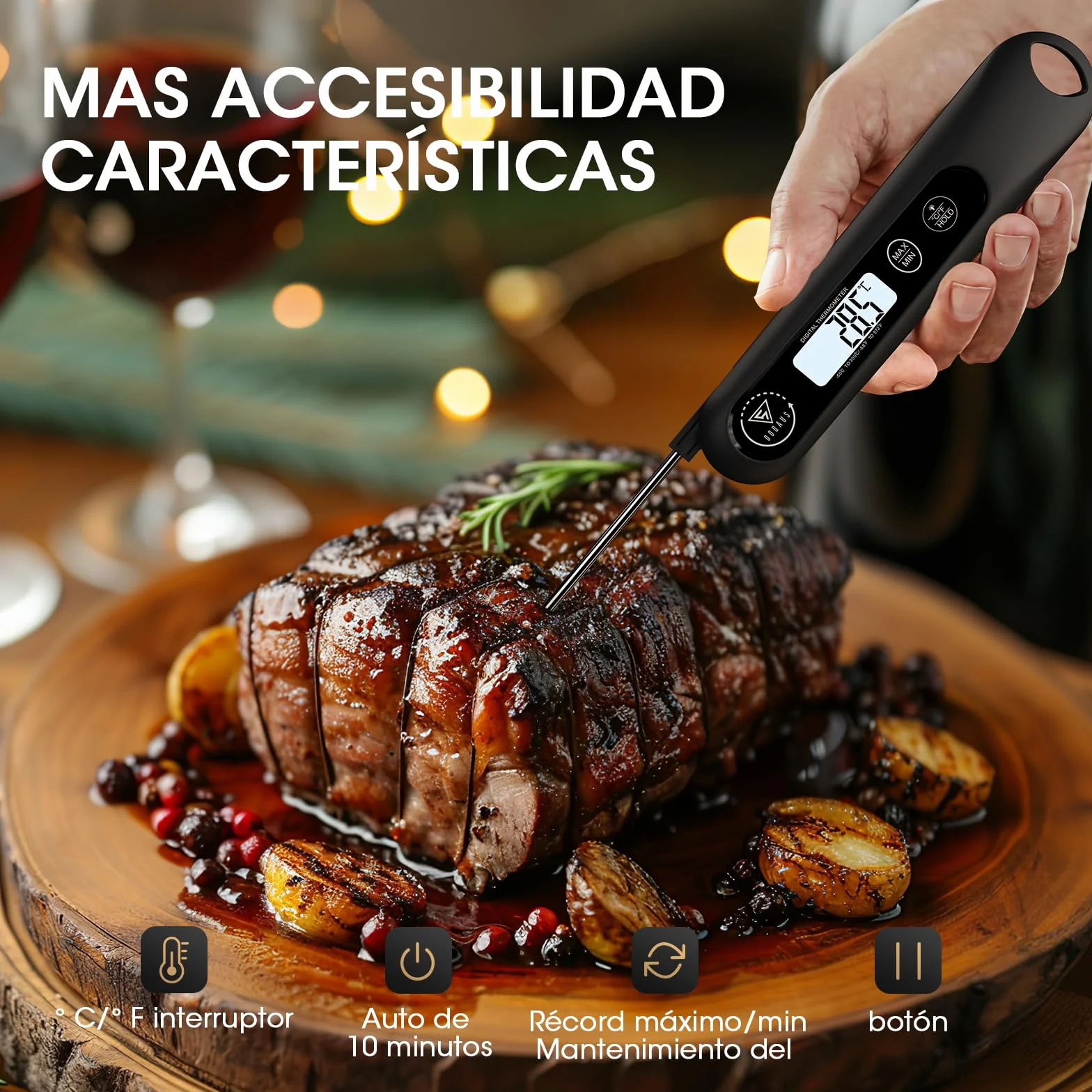 DOQAUS Termometro Cocina Digital de Lectura Instantánea de 3s, Termómetro Alimentos con Plegable Sonda Larga, Termometro Carne con Pantalla LCD para Carne, BBQ, Comida, Liquidos, Aceite, Agua
