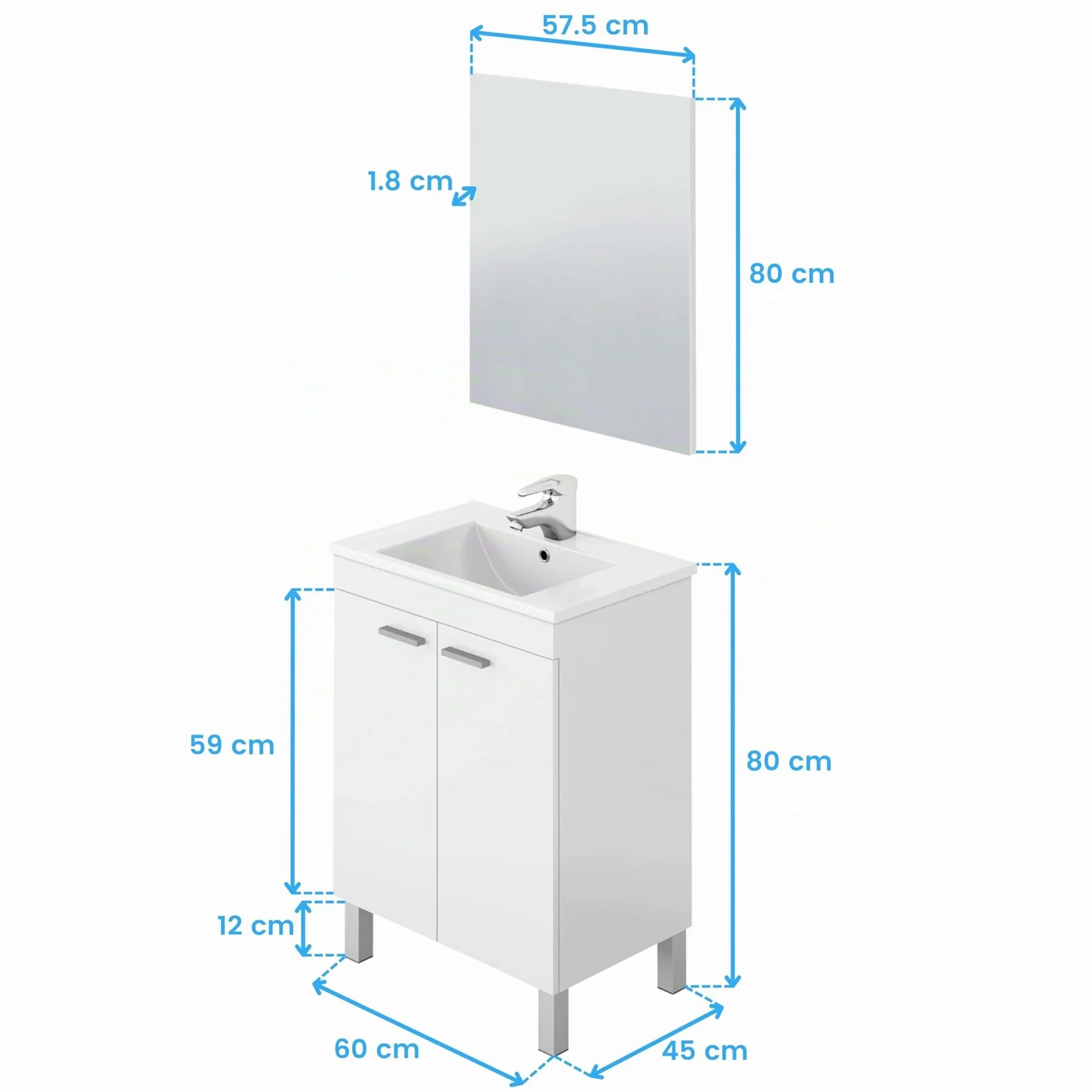 ARKITMOBEL Habitdesign Mueble de Baño con 2 Puertas y Espejo, Modulo Baño, Modelo LC1, Acabado en Blanco Brillo, Medidas: 60 cm (Ancho) x 80 cm (Alto) x 45 cm (Fondo). (Lavabo no Incluido)