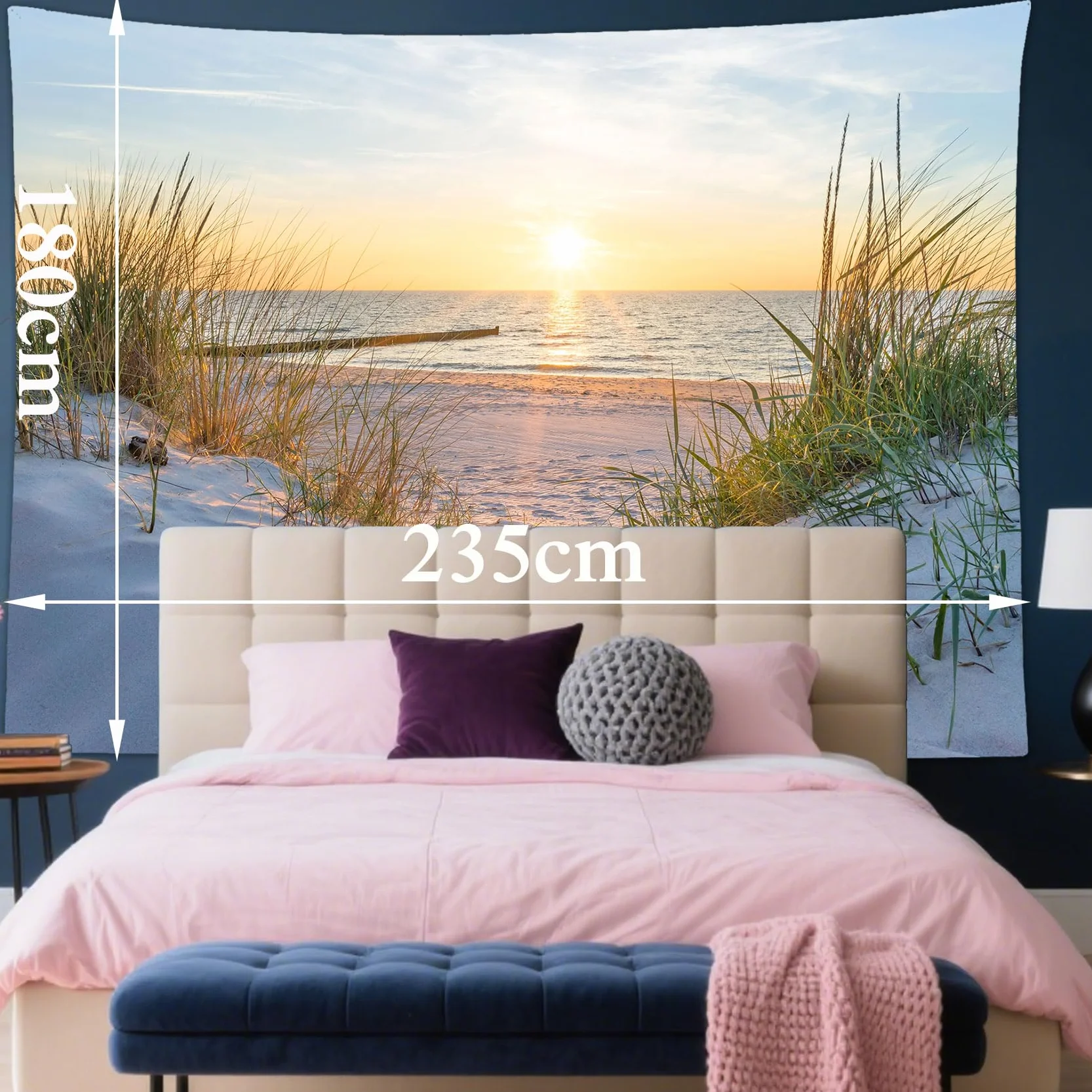 LB Tapiz de Pared Naturaleza Colgar de Pared Puesta de sol en el mar Tela Pared Paisaje de verano Tapices para Sala Dormitorio Decoración Pared,235x180cm