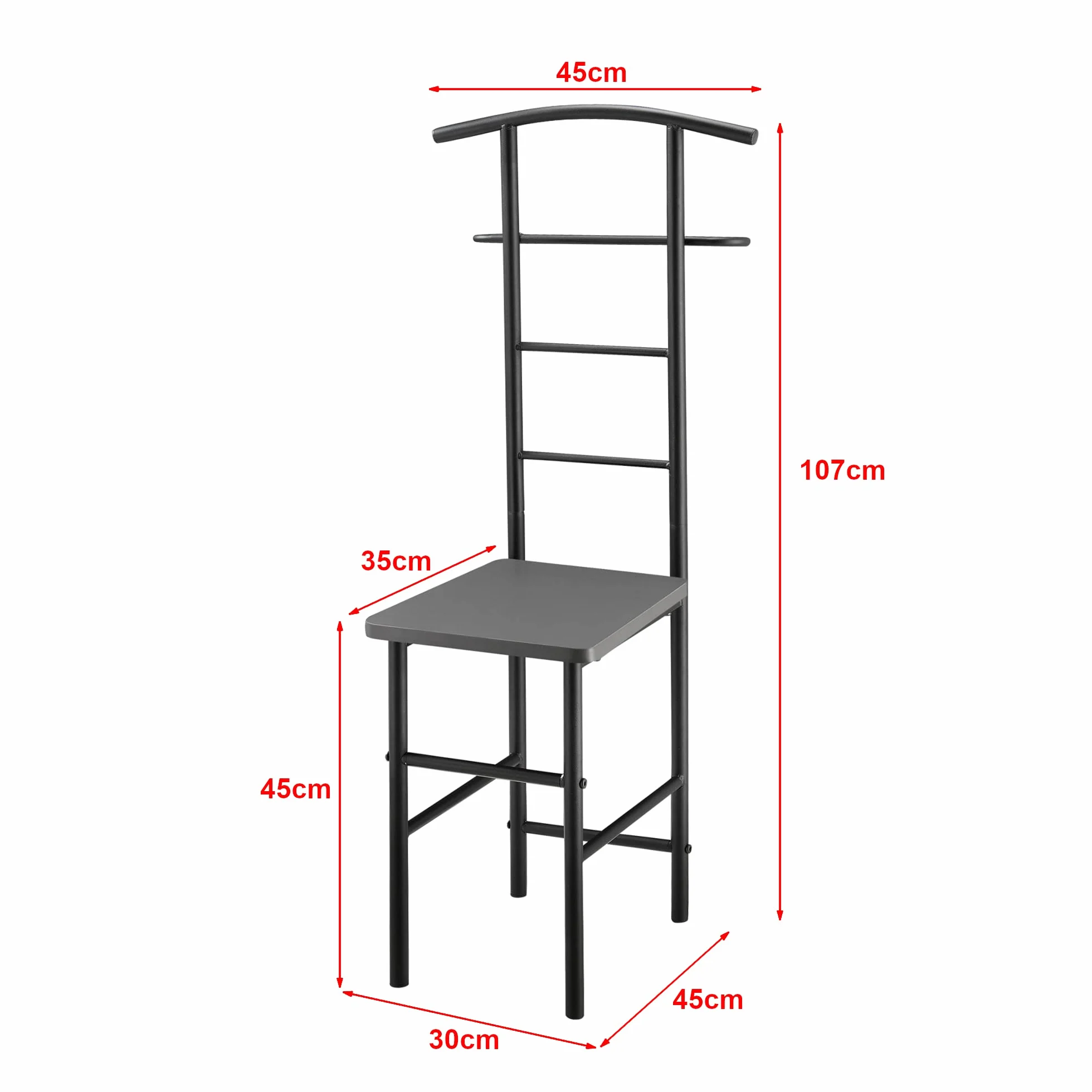 Galán de Noche Anaheim Perchero con Asiento 107 x 44,5 x 45 cm Metal Gris oscuro