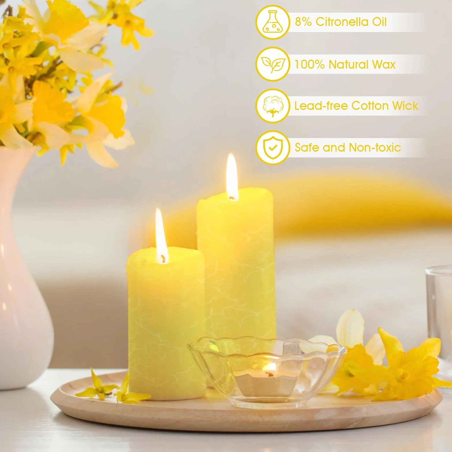 Velas de Citronela Grandes 50x100mm 120 Horas Aroma Fresco Sin Humo Sin Goteo