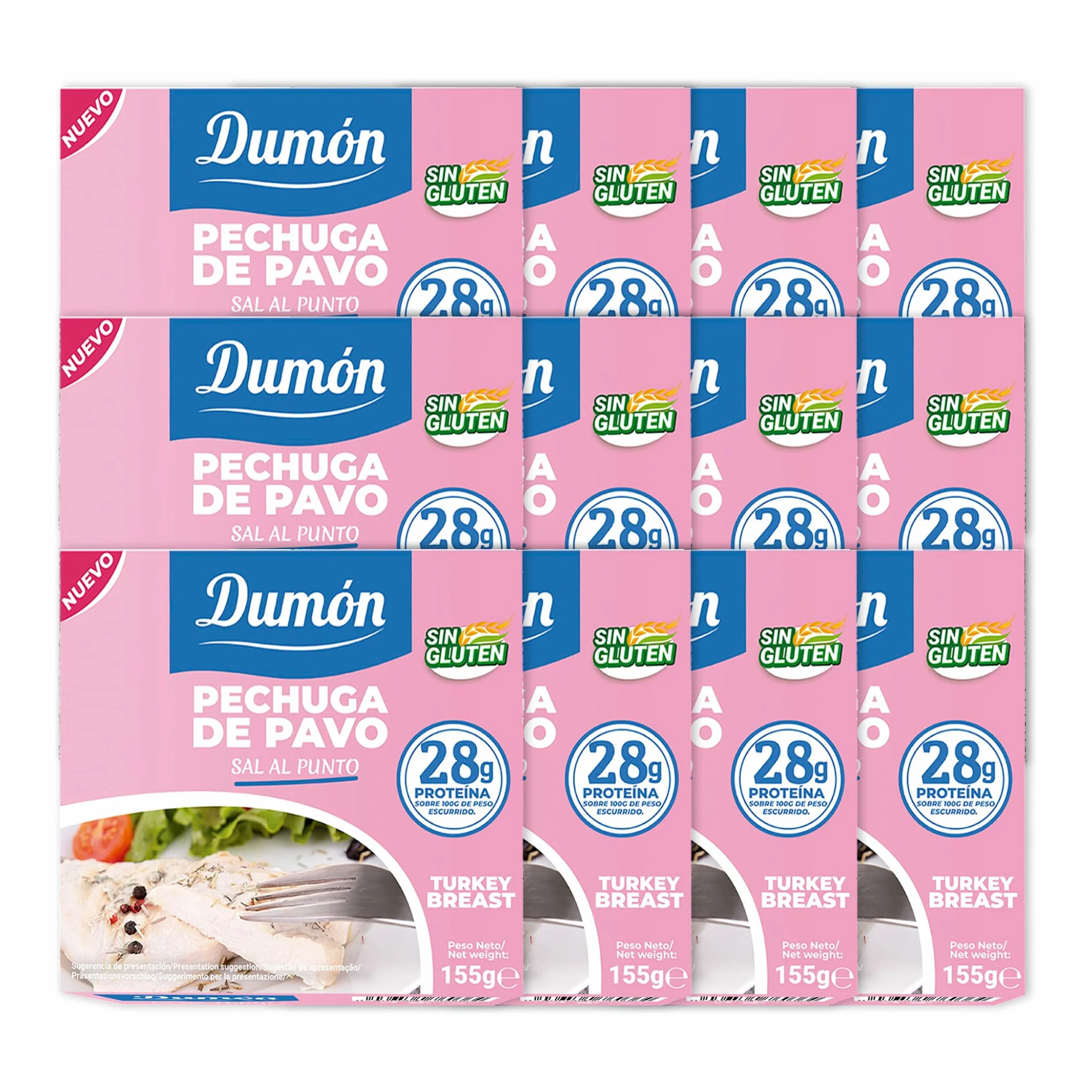 DUMON Conserva Pechuga de Pavo al Natural, 12x155g, 28g Proteína, Sin Gluten