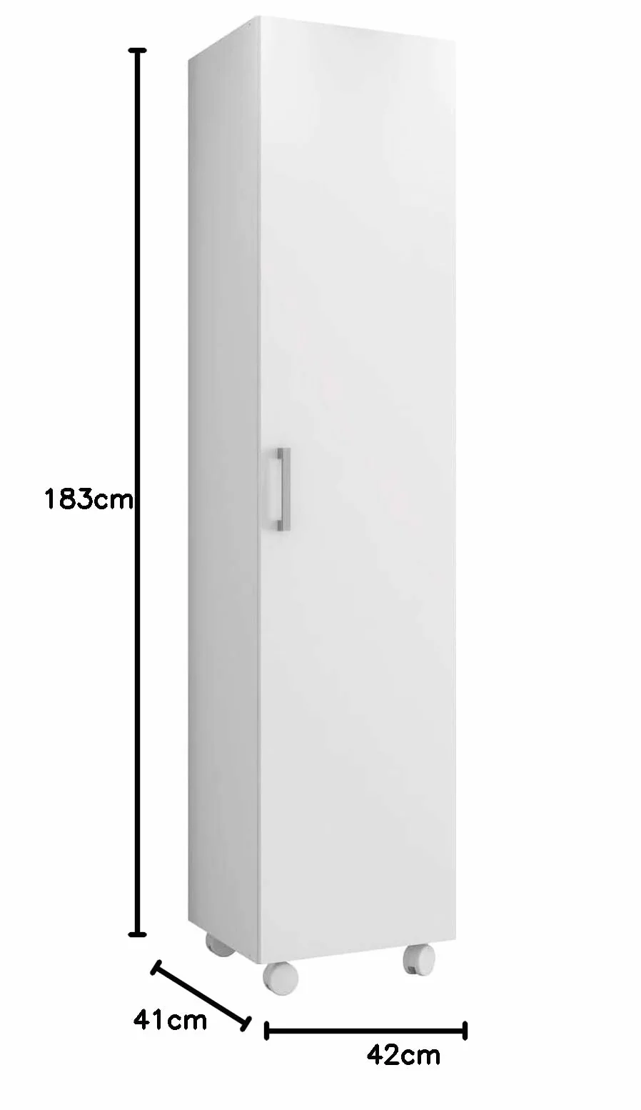 Armario Alto Multiusos Auxiliar con Ruedas 1p Color Blanco 42x183 cm