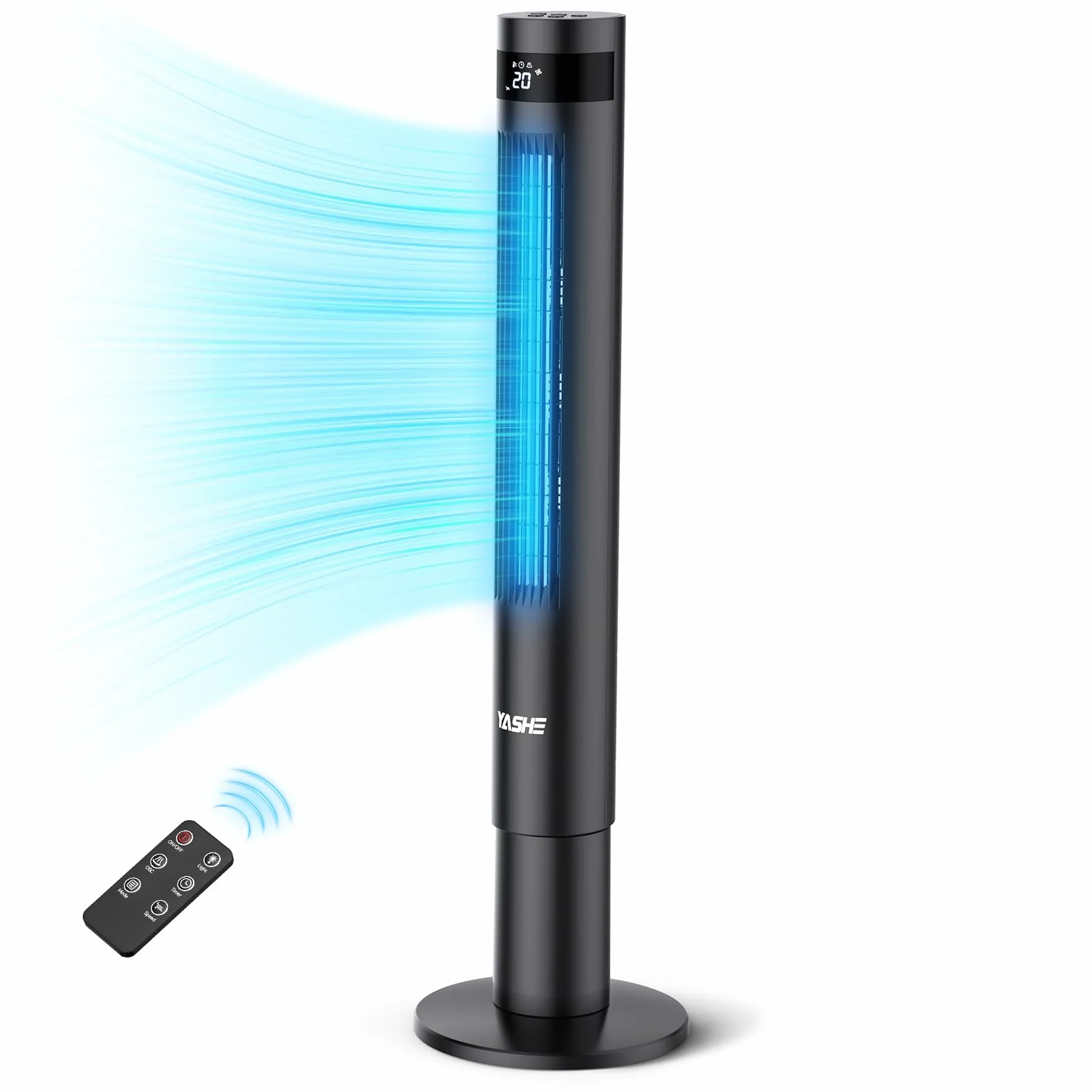 YASHE 43 '' Columna Ventilador, Columna Silenciosa 28dB, Aire Acondicionado Oscilante a 85° con Torre, Mando a Distancia, Temporizador 12h, 3 Velocidades 3 Modos de Viento
