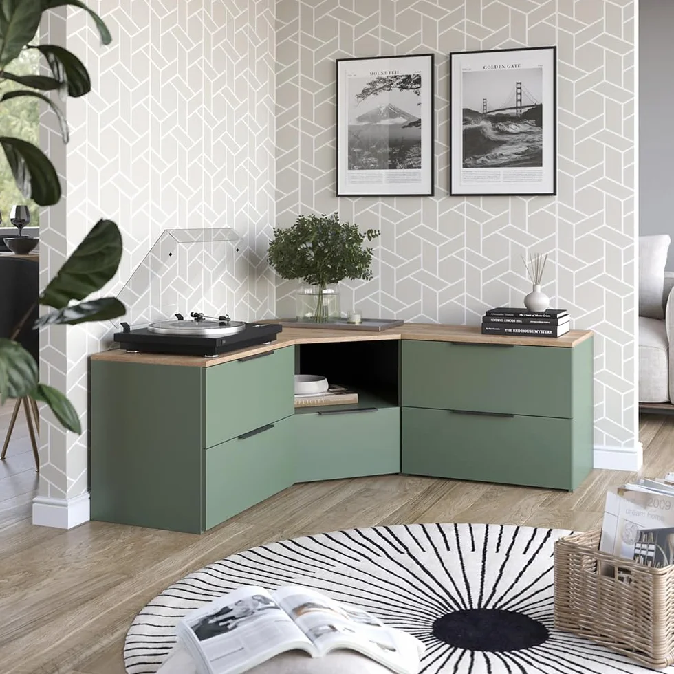 Vicco Conjunto de salón Wido, Verde, 3 Partes, Apto para Montaje en Pared y combinable con Otros módulos