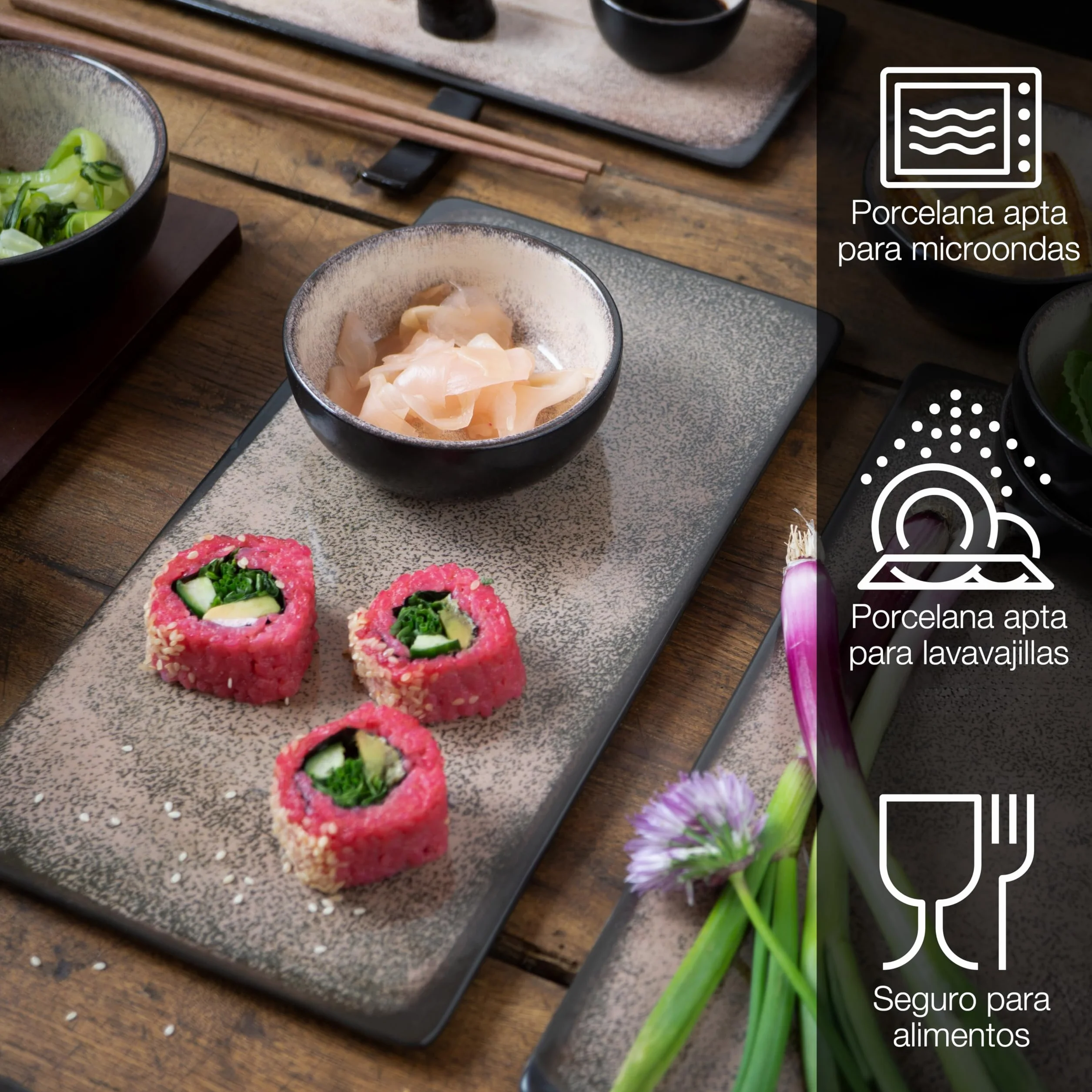 Moritz & Moritz Vajilla Sushi - Platos Sushi Ceramica - Plates Set 29 Piezas para 4 Personas - Plato Sushi con Palillos Soporte de Palillos Cuencos para Wasabi