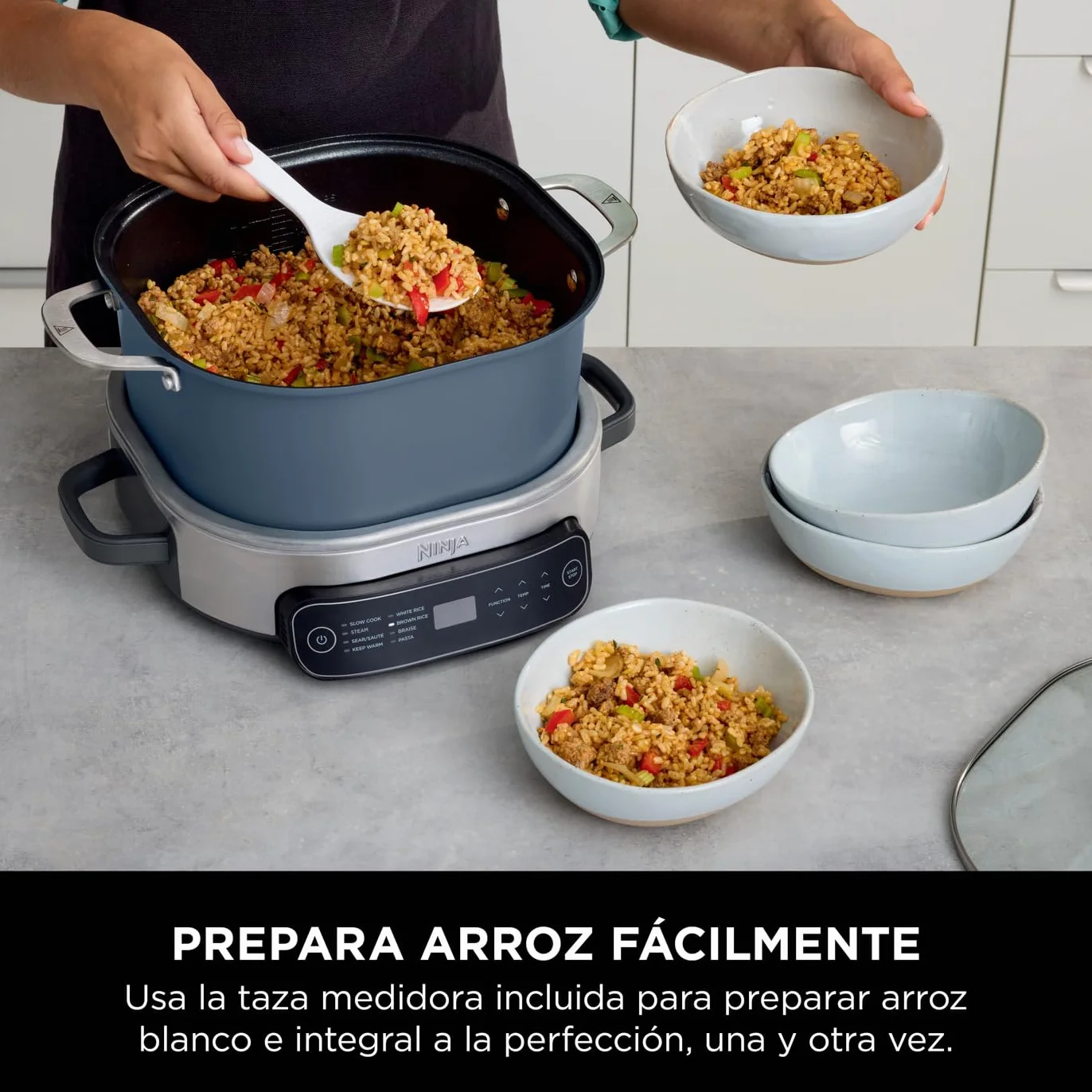 Ninja Foodi PossibleCooker Olla de cocción lenta y arrocera, 6 l, 8 funciones de cocción en 1, azul medianoche, MC1101EU