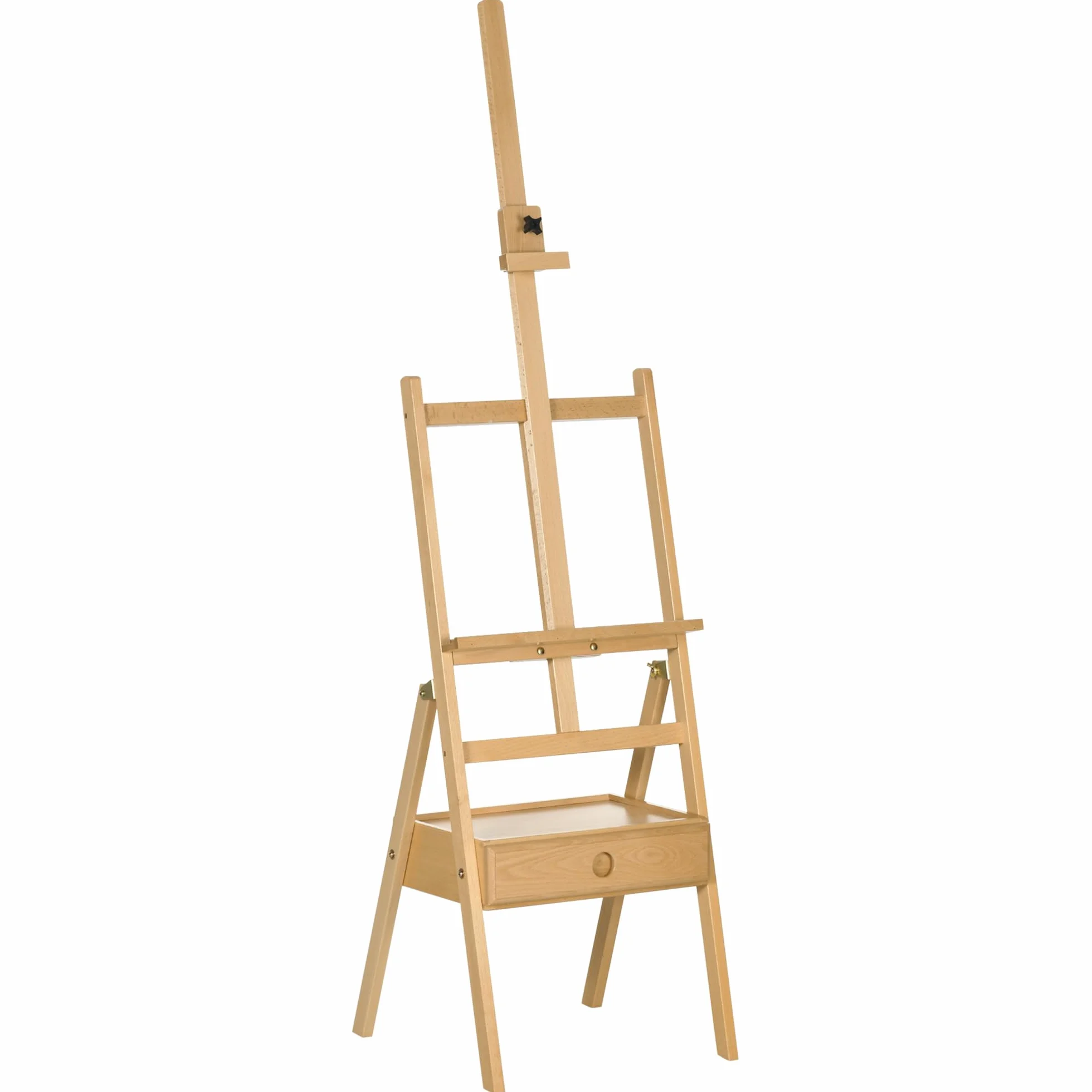 Vinsetto Caballete de Pintura con Marco en H 43,5x43x150-190 cm Natural | Madera, Lienzos hasta 92 cm, Cajón, Altura Ajustable, Caballete de Estudio