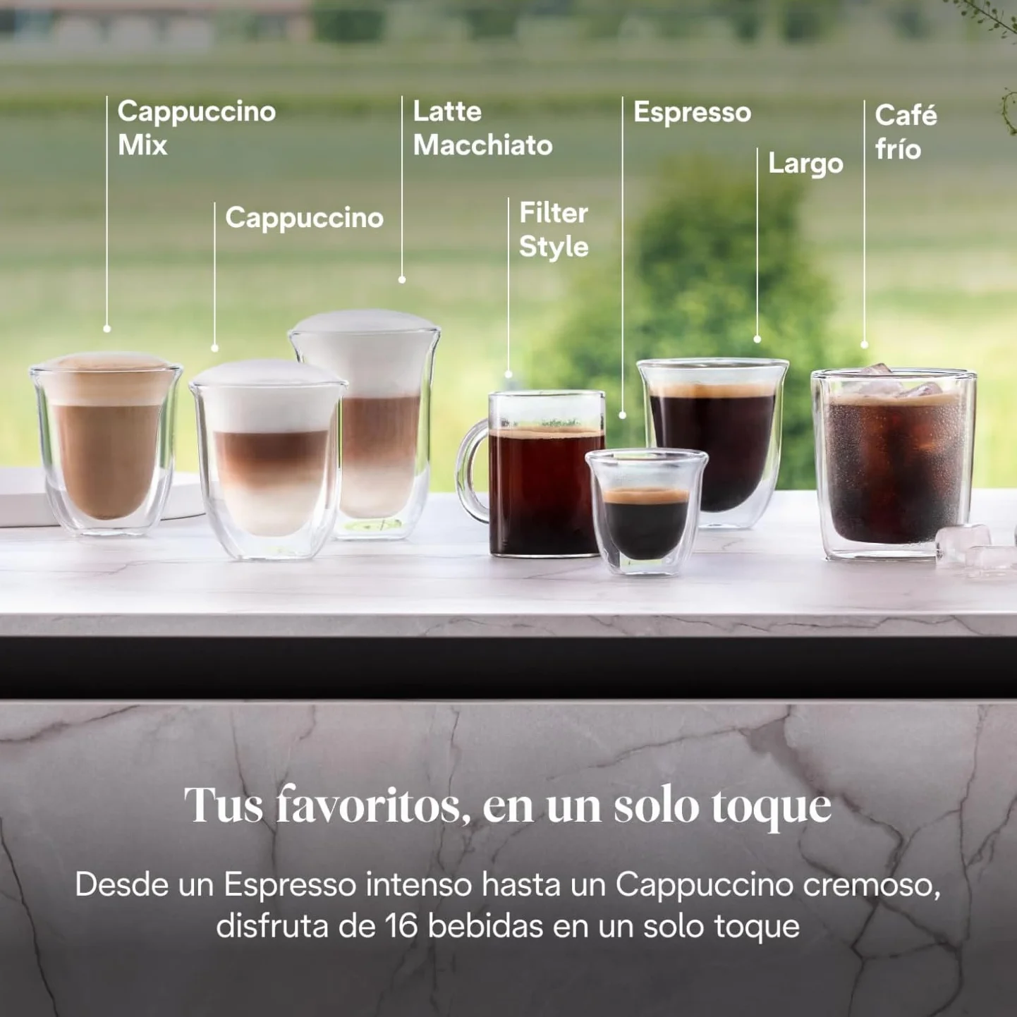 De’Longhi Cafetera Superautomática Rivelia LatteCrema 16 Bebidas One-Touch Pantalla Táctil Depósitos de Granos Intercambiables Gris