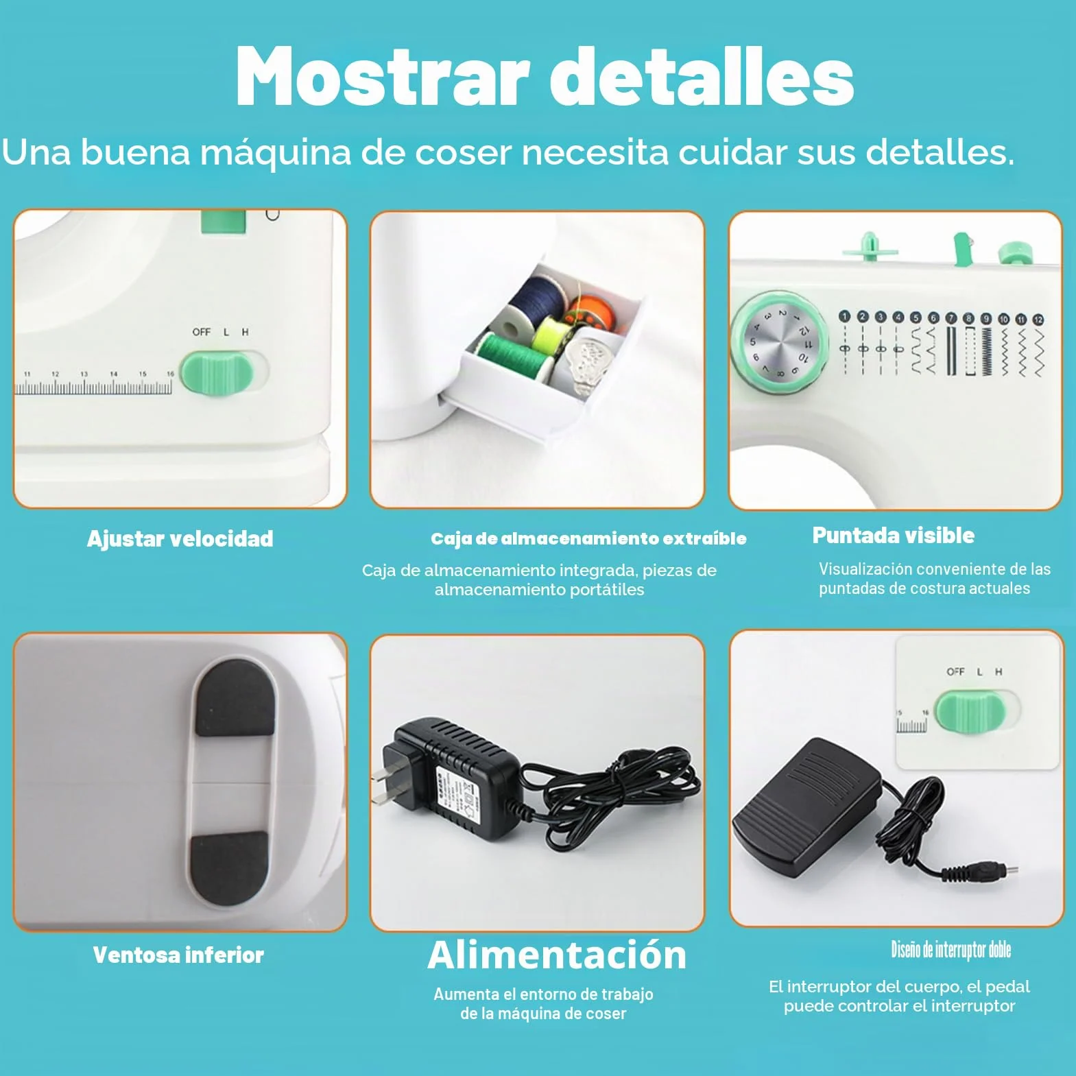 520 MáQuina De Coser PortáTil, MáQuina De Coser MultifuncióN Para Principiantes Y Profesionales, 12 Tipos De Puntadas Diferentes Con Pedal, Con Kit De Costura Para Principiantes & Hogar