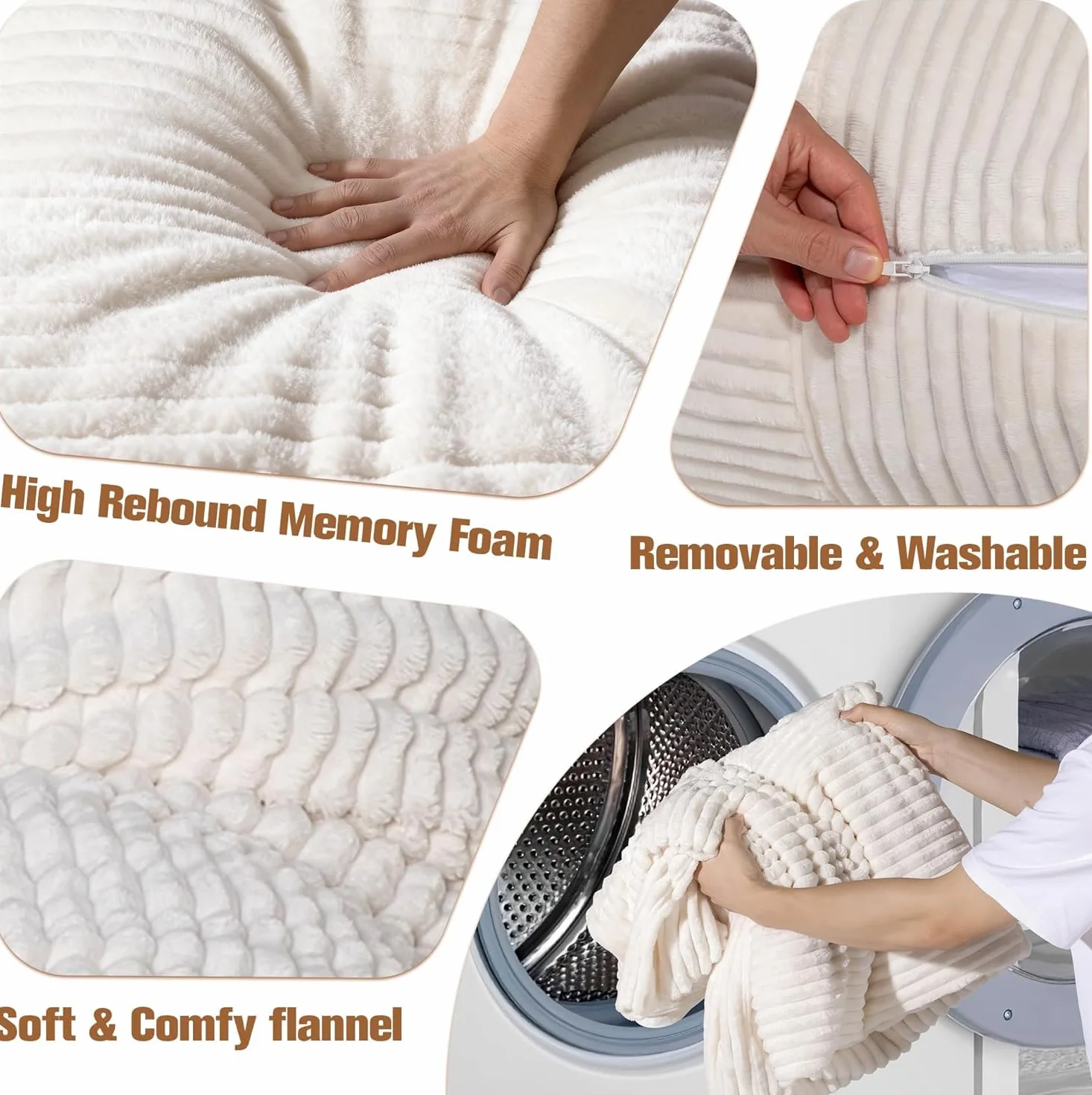 NALONE Puff Salon con Relleno Incluido de Lujo XXXL, 4-en-1 Sofa Puf Gigante Sillón De Bean Bag De 195 cm, Piso con Cubierta De Franela Y Lavable para Dormitorio Y Salón (Blanco)
