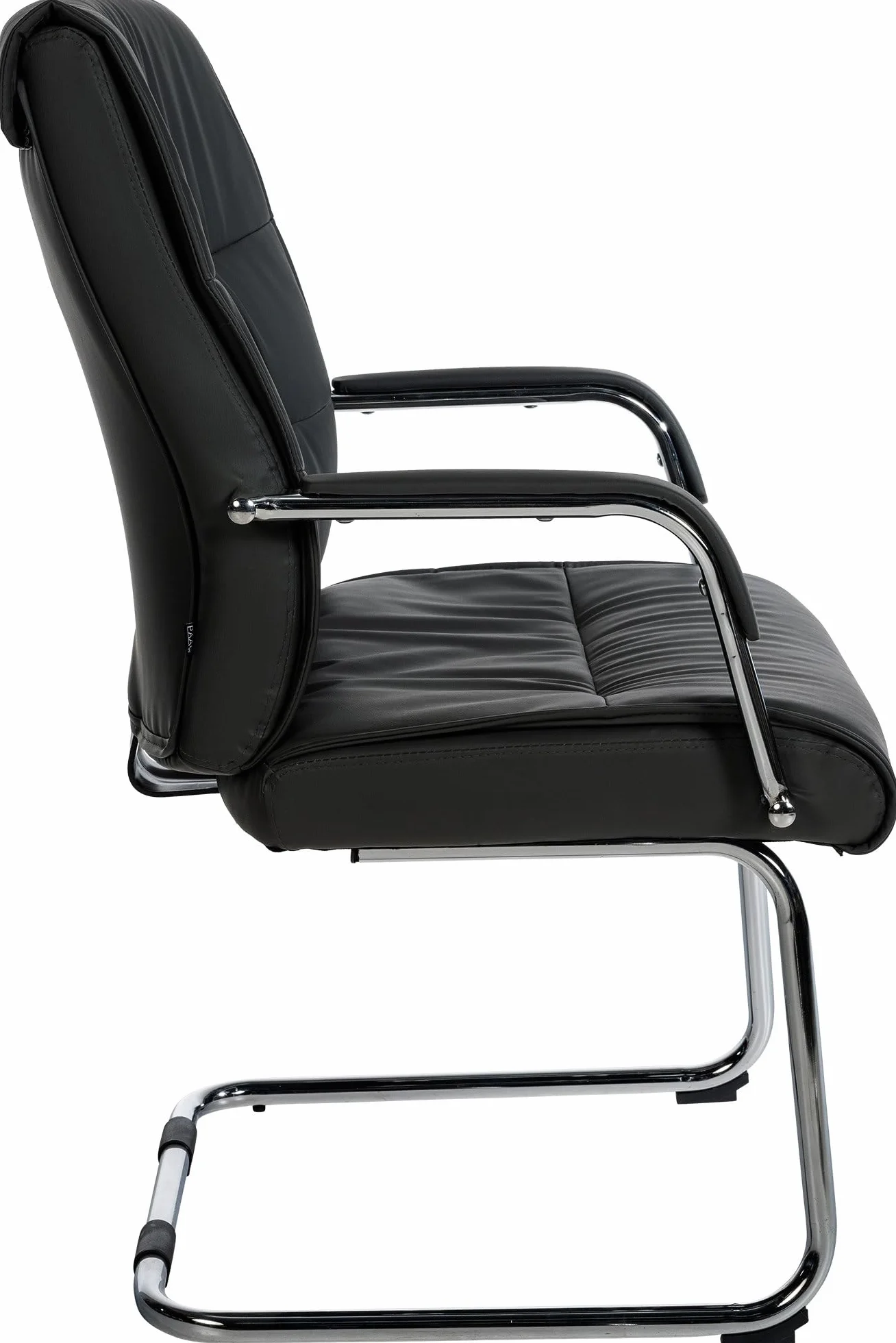 Silla Estilo Cantilever Sievert Tapizada en Cuero Sintético, Silla de Conferencias con Reposabrazos, Silla de Oficina Sin Ruedas, Negro