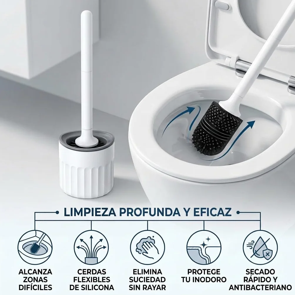 edihome, Escobilla Baño Silicona con Escobillero WC de Secado Rápido, Cepillo Inodoro Flexible Antigoteo, Escobilla WC con Soporte para Suelo o Pared sin Taladro