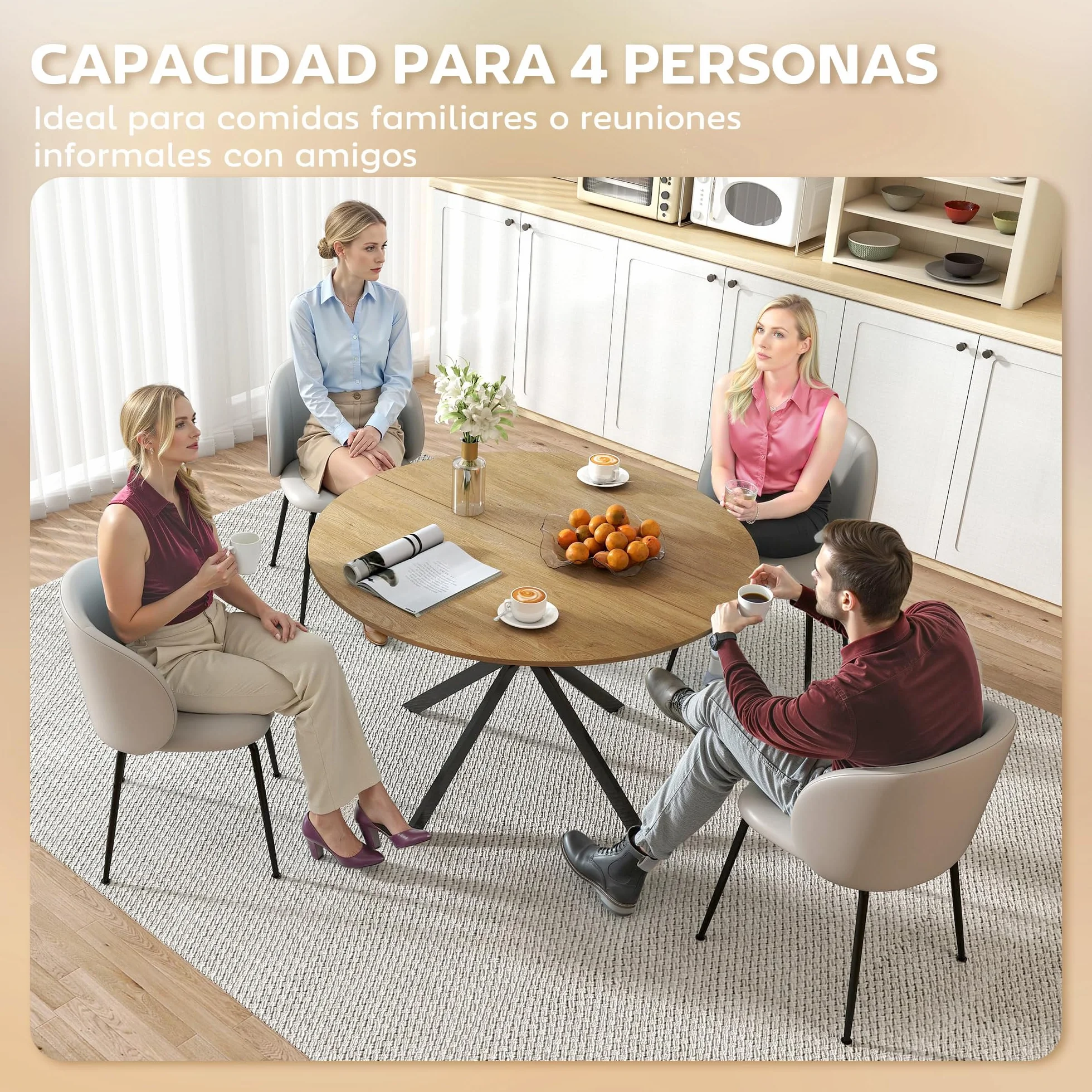 HOMCOM Mesa de Comedor Redonda para 4 Personas, Ø120x75 cm, Mesa de Cocina Industrial con Estructura de Acero, Roble