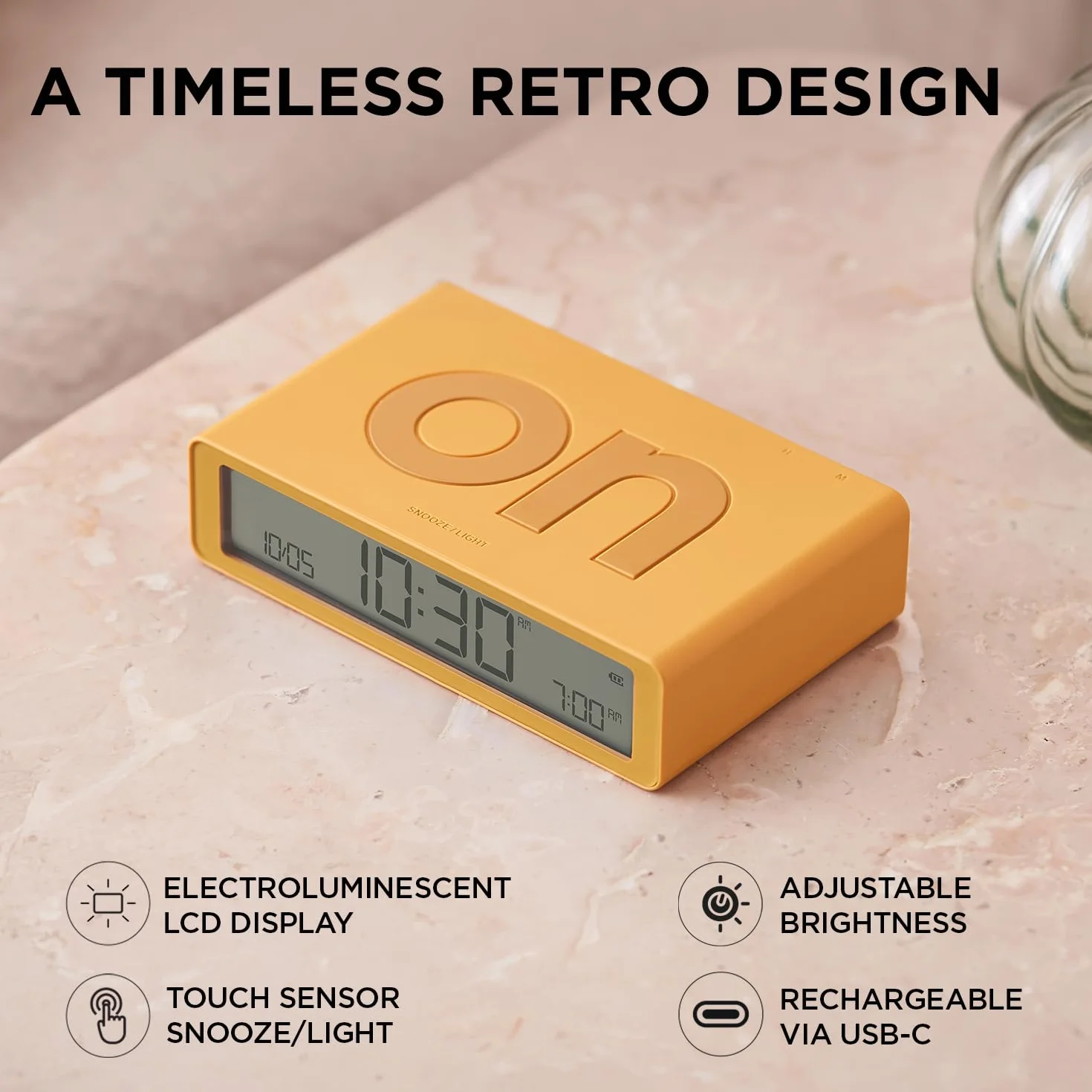 Lexon Flip Classic Reloj Despertador Digital con Caras Reversibles de Encendido/Apagado, Reloj de Noche Recargable con Pantalla LCD, Sensor táctil para función de repetición y luz - Rosa