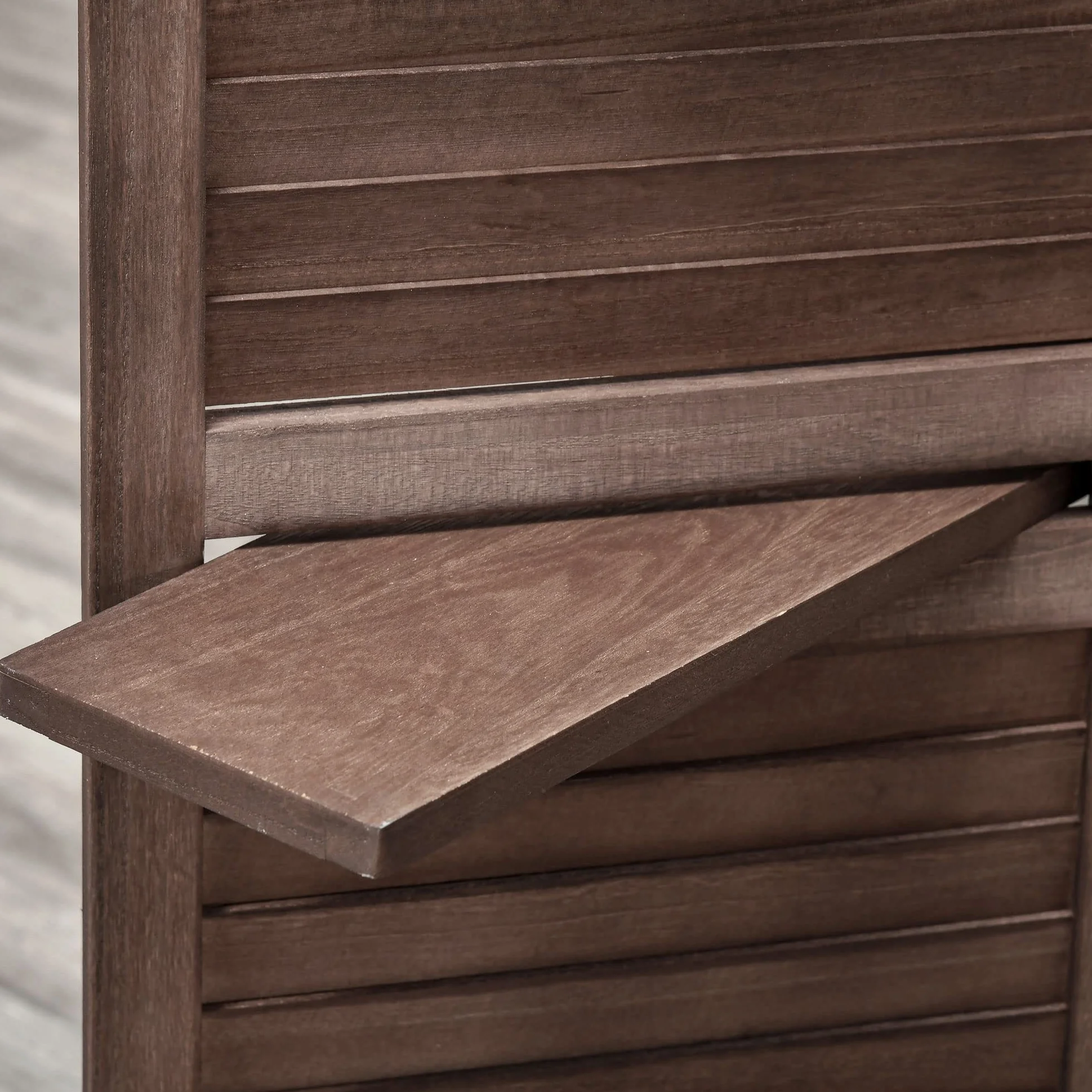 HOMCOM Biombo Plegable de 4 Paneles de Madera, 162x170 cm, Biombo Separador de Ambientes con 3 Estantes, Diseño de Persianas, Decoración para Dormitorio, Salón, Nogal