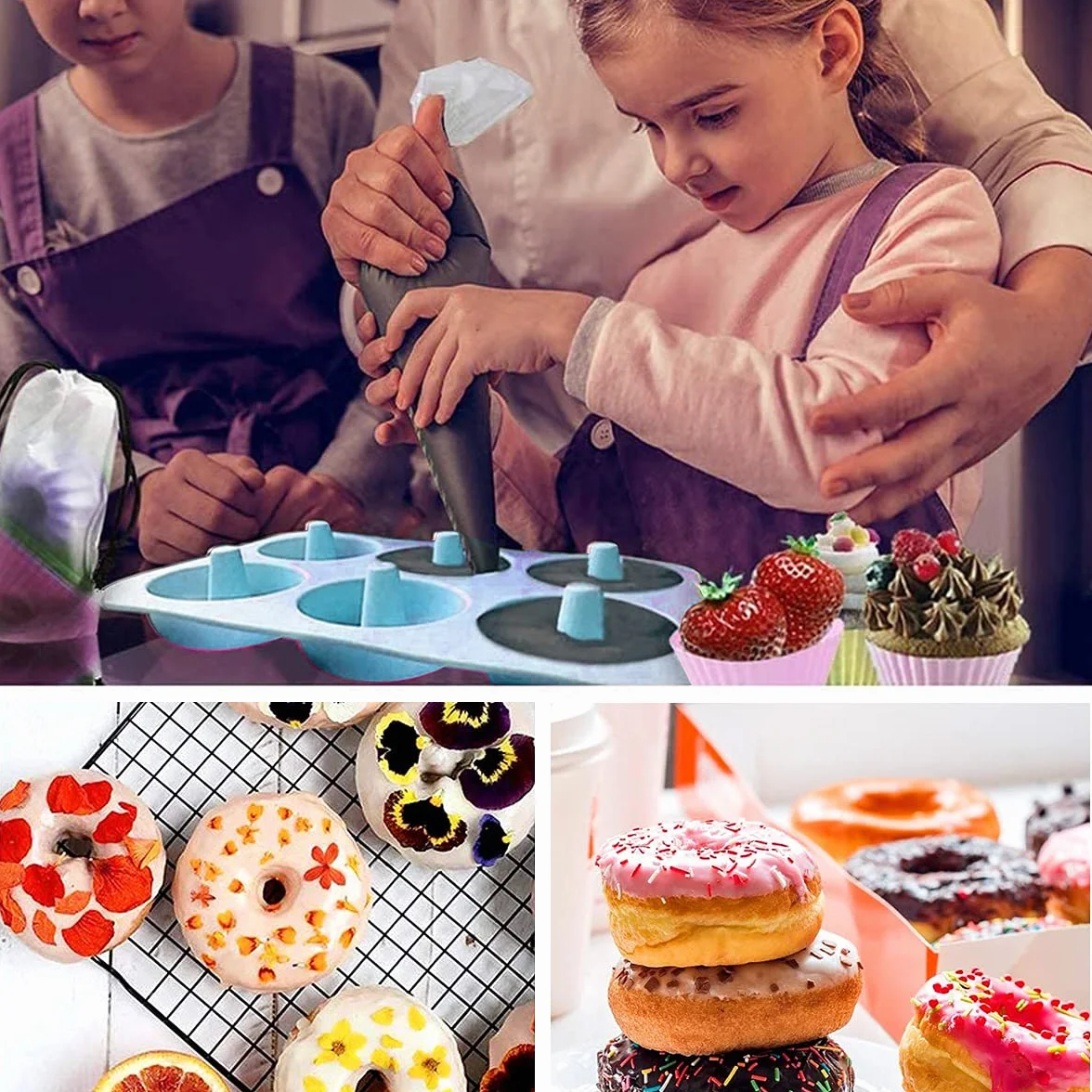 Molde para Donut de Silicona, 2 Piezas, con 10 Bolsas de Pastelería para Pasteles, Galletas, Bagels
