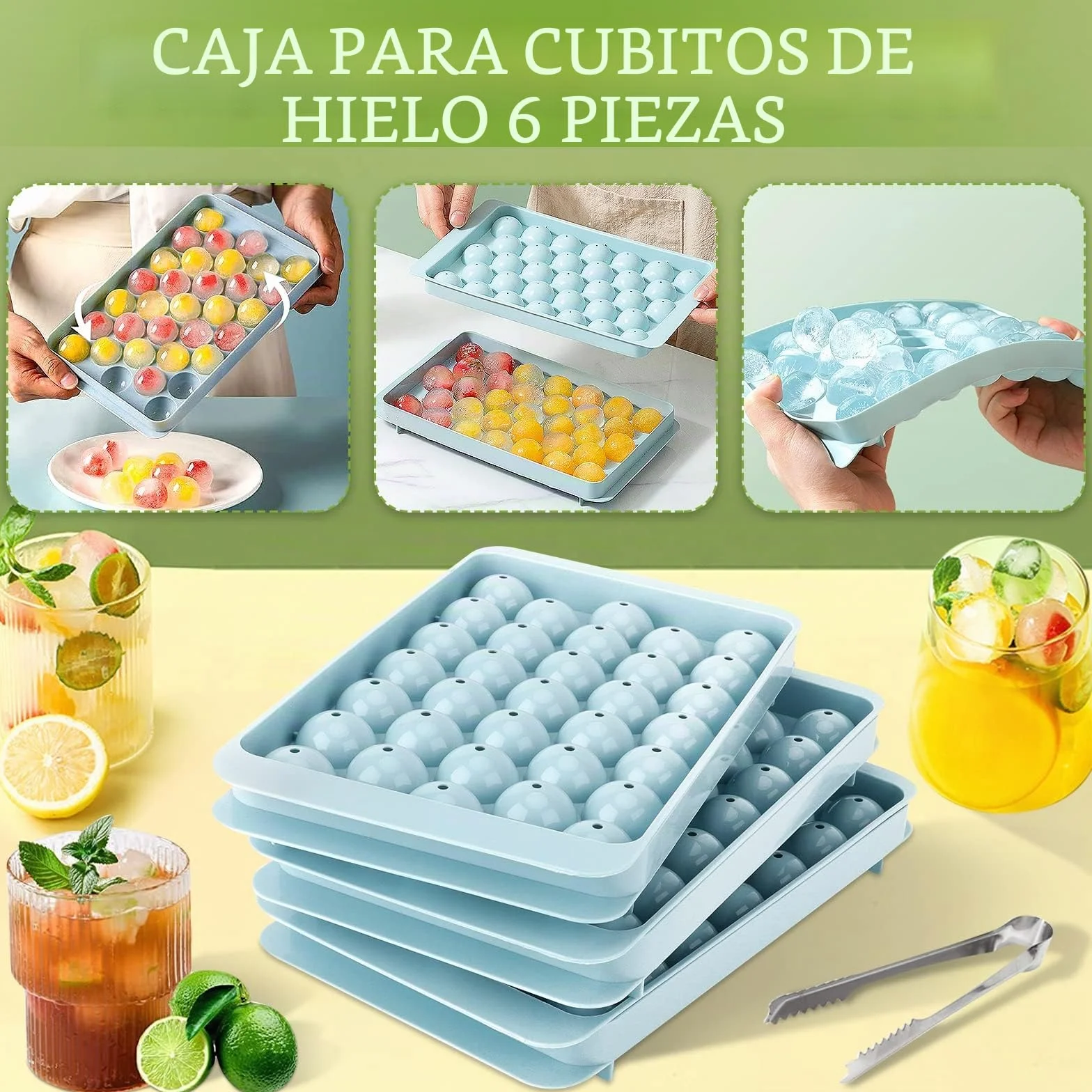 FAMKEEP Bandeja de Cubitos de Hielo 6 Piezas con Tapa, Molde Redondo para Hielo para Congelador Whisky Cócteles