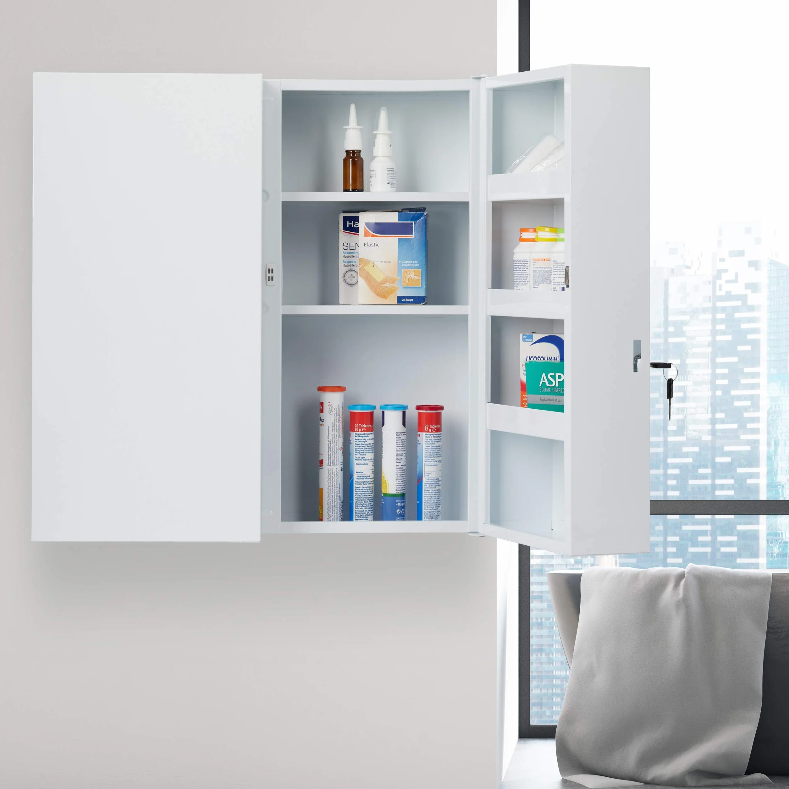 Relaxdays Armario Botiquín Extragrande 2 Puertas Acero 11 Compartimentos Cerradura 53 x 52,5 x 19,5 cm Blanco