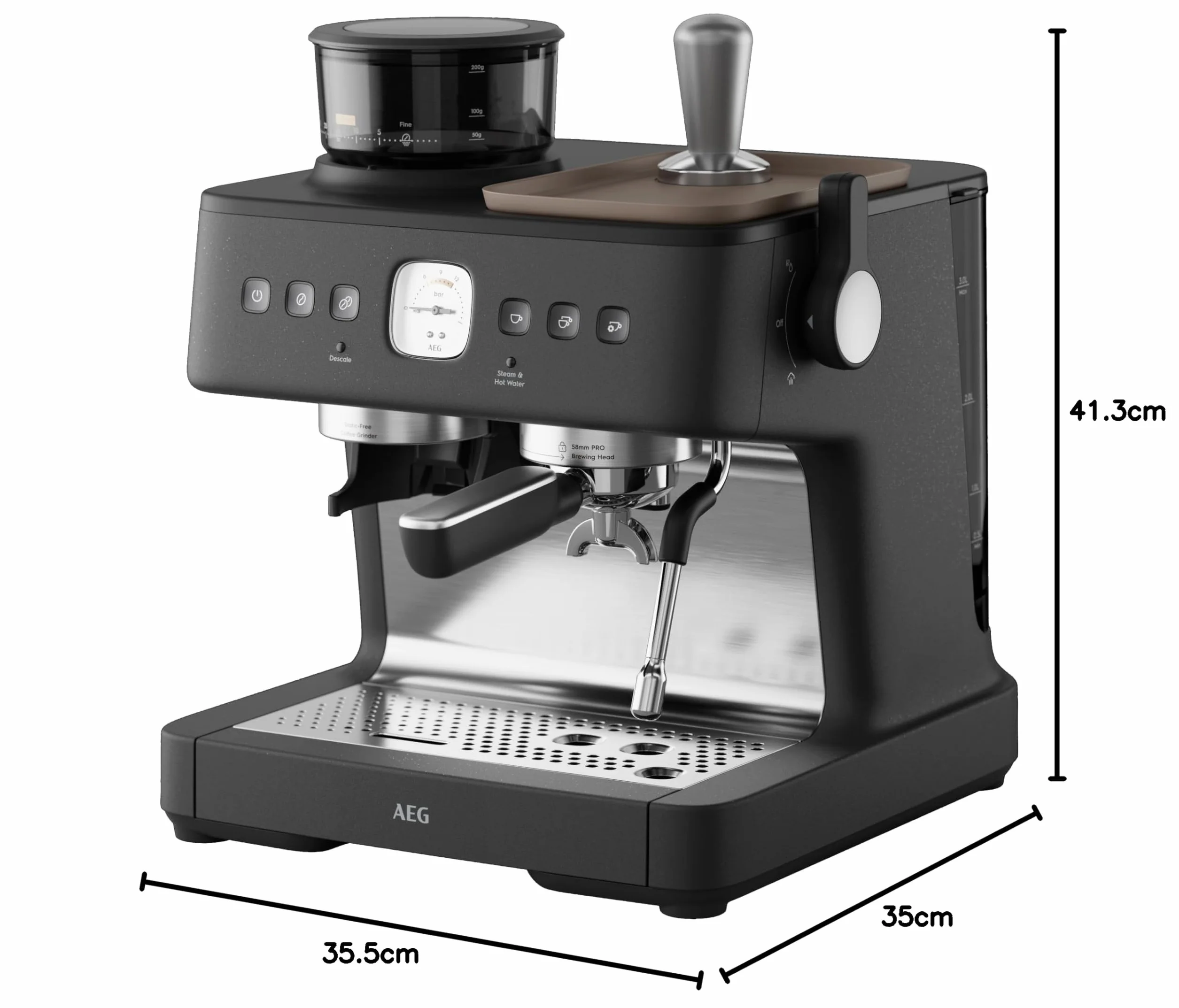 AEG Máquina portafiltros Espresso EC8-1-8BP – Dual Thermoblock, 30 grados de molienda, 20 bares de presión, control de temperatura PID, cabezal de preparación de 58 mm, espumador de leche, calentador