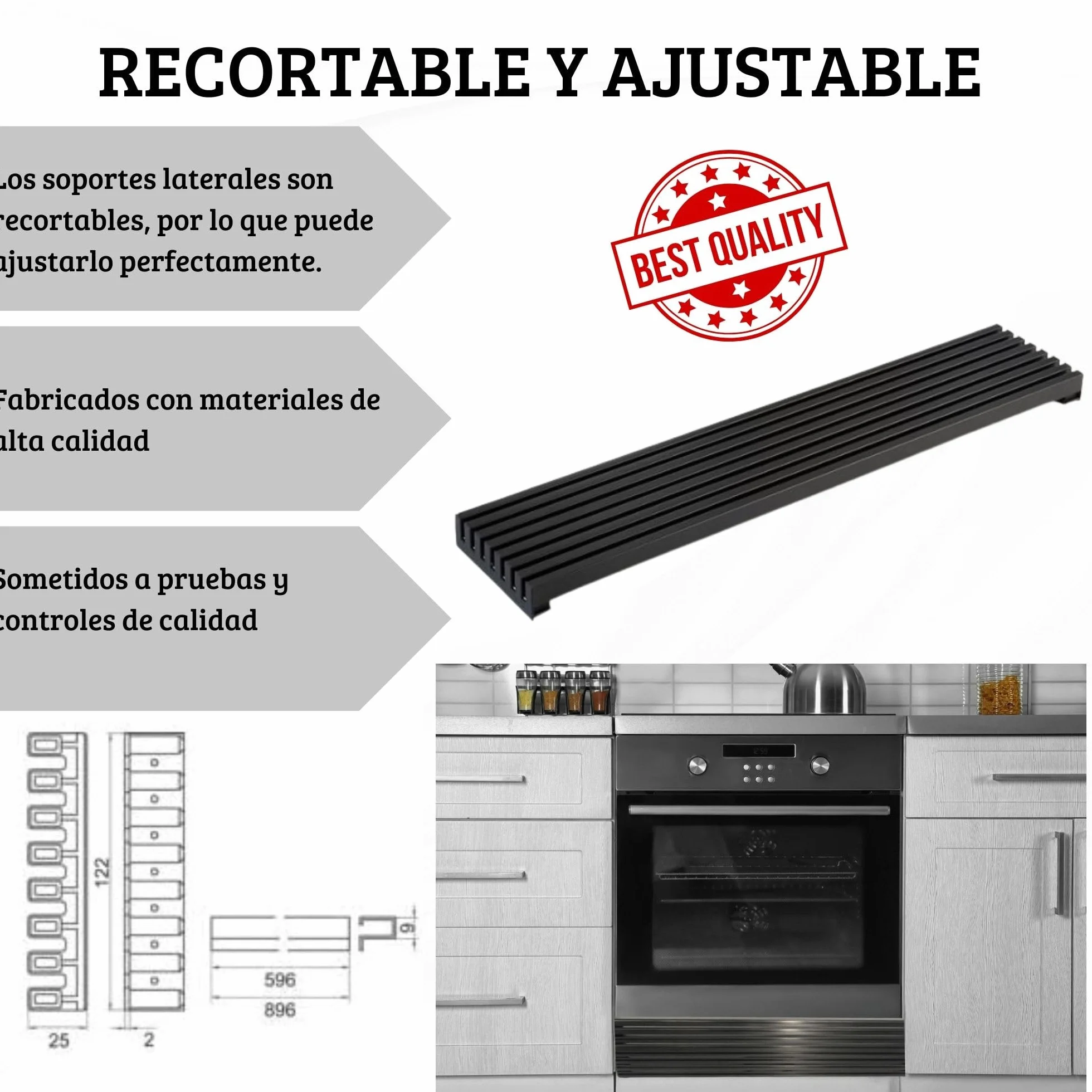 AZERODESIGN- Rejilla Horno- Rejilla Ventilacion- Rejilla ventilacion horno- Rejilla ventilacion frigorífico- Color Negro- 8 Lamas de Aluminio de 60 cm