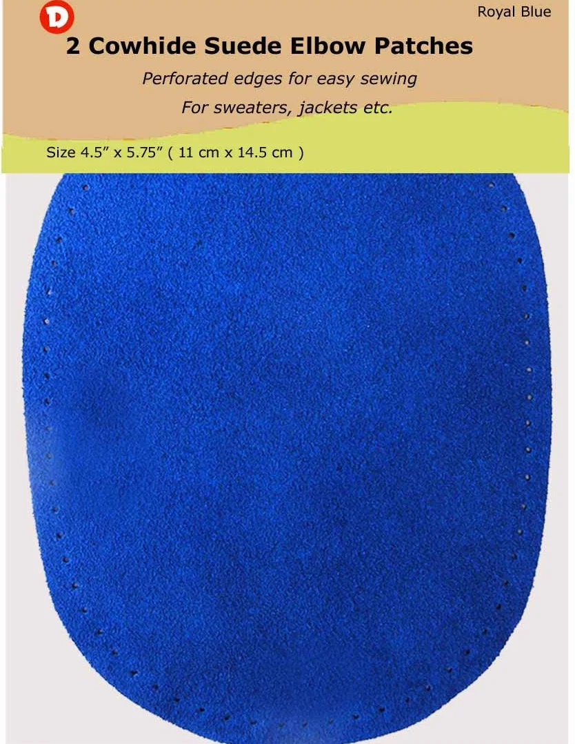 -2 parches de codo de gamuza fina con bordes perforados de 10,8 x 14,6 cm (azul rey)