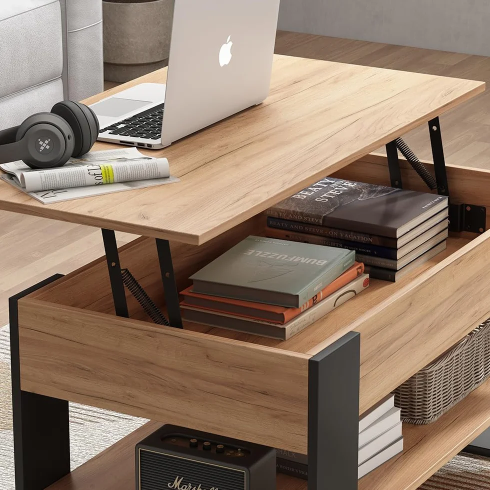 Vicco Mesa Baja Lifto, Roble/Antracita, 92 x 51 cm con función de elevación, con Tablero de Mesa Ajustable en Altura y Estructura Base Estable