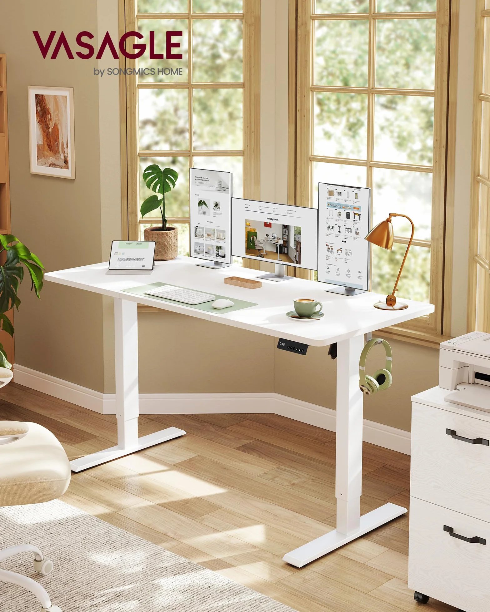 VASAGLE Escritorio Eléctrico Ajustable en Altura 140 x 60 cm Blanco Nube con Memoria 4 Alturas