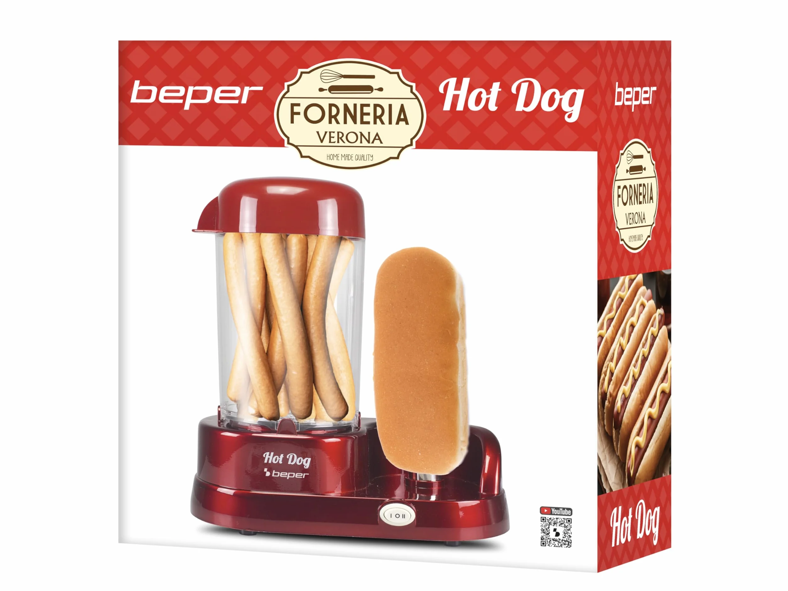 BEPER P101CUD501 Máquina de Perritos Calientes al Vapor, 350W, ABS, Rojo