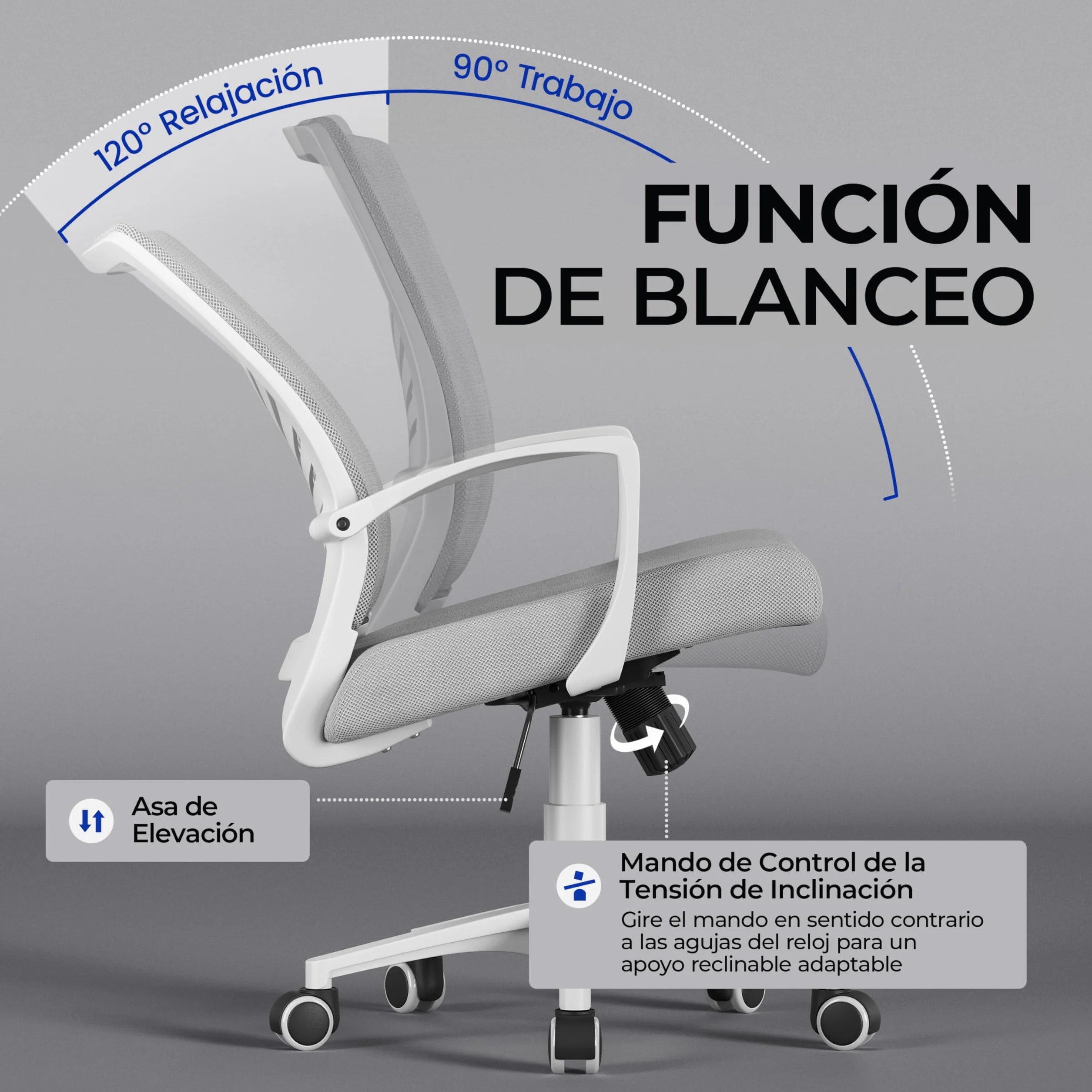 Yaheetech Silla de Oficina con Función de Inclinación, Soporte Lumbar, Carga Máxima 136kg, Gris Claro, Juego de 2