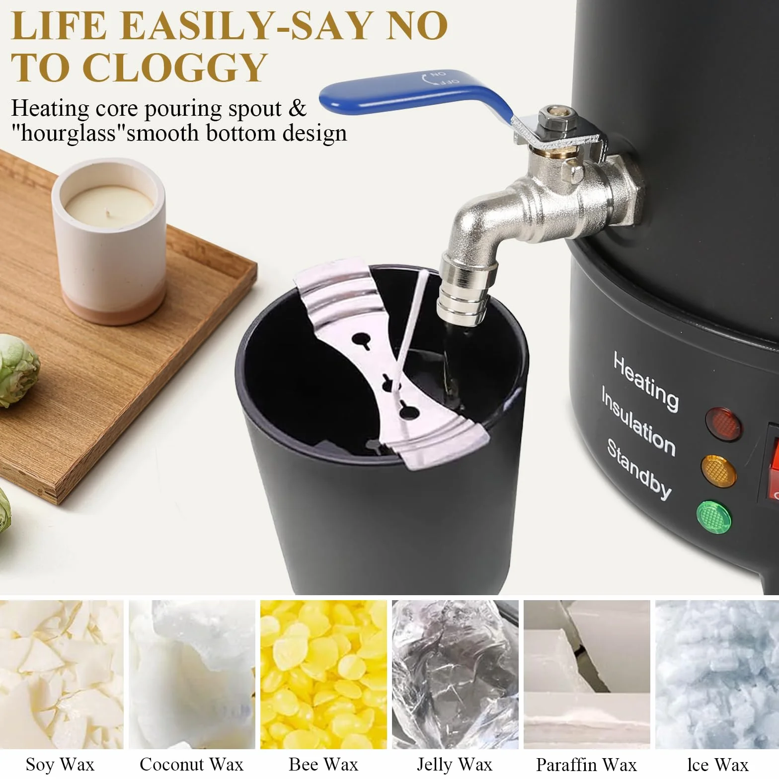Fundidor de Cera para Hacer Velas, 4L Olla Eléctrica Para Derretir Velas, Fundidor De Cera Velas con Boquilla Vertedora y Control de Temperatura, Kit de Fabricación para Velas, Fácil de Verter