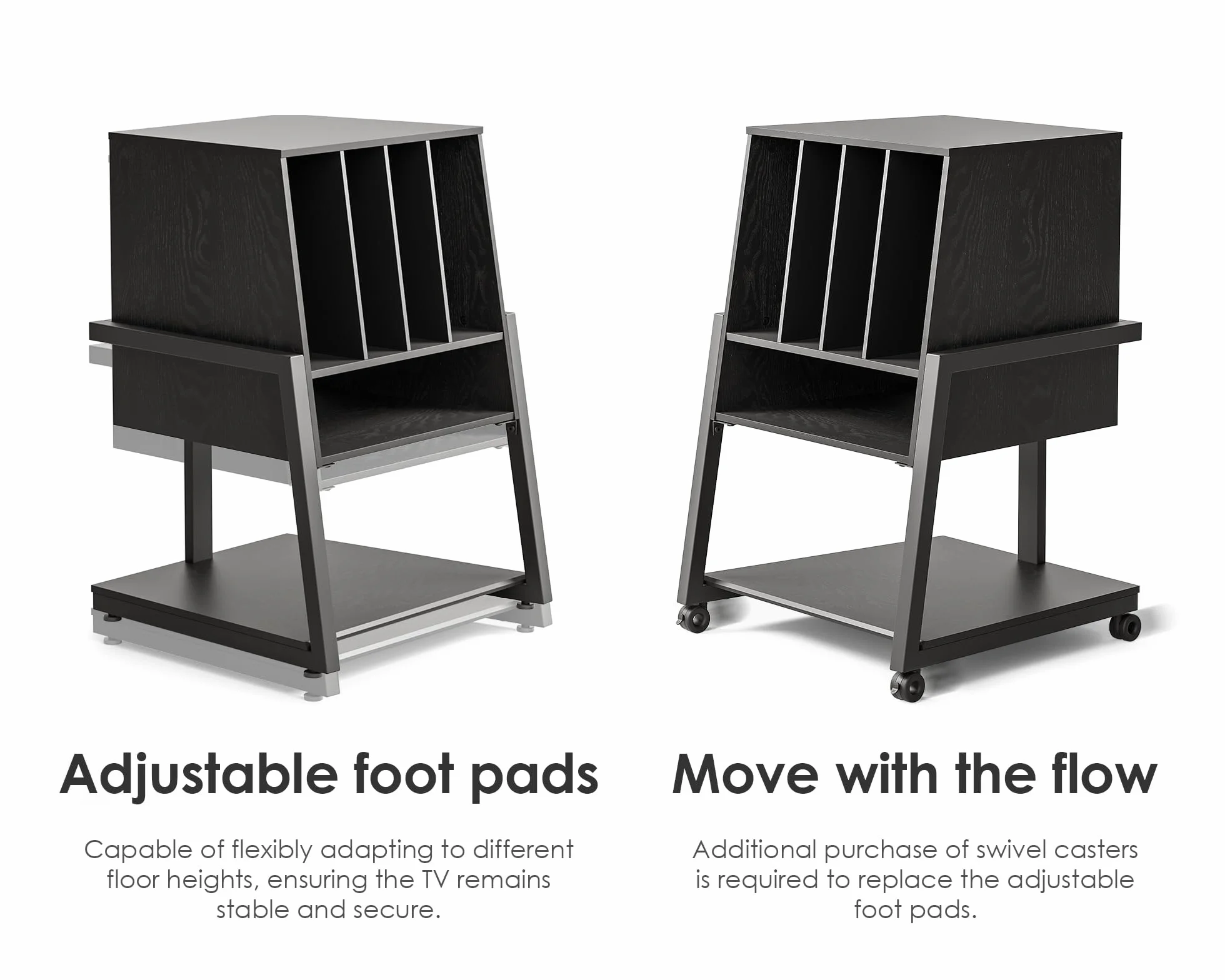 FITUEYES Mueble Tocadiscos, Mueble HiFi de Madera y Metal, Almacenamiento para 120 Discos, para Sistemas Compactos, para Salones y Salas de Música