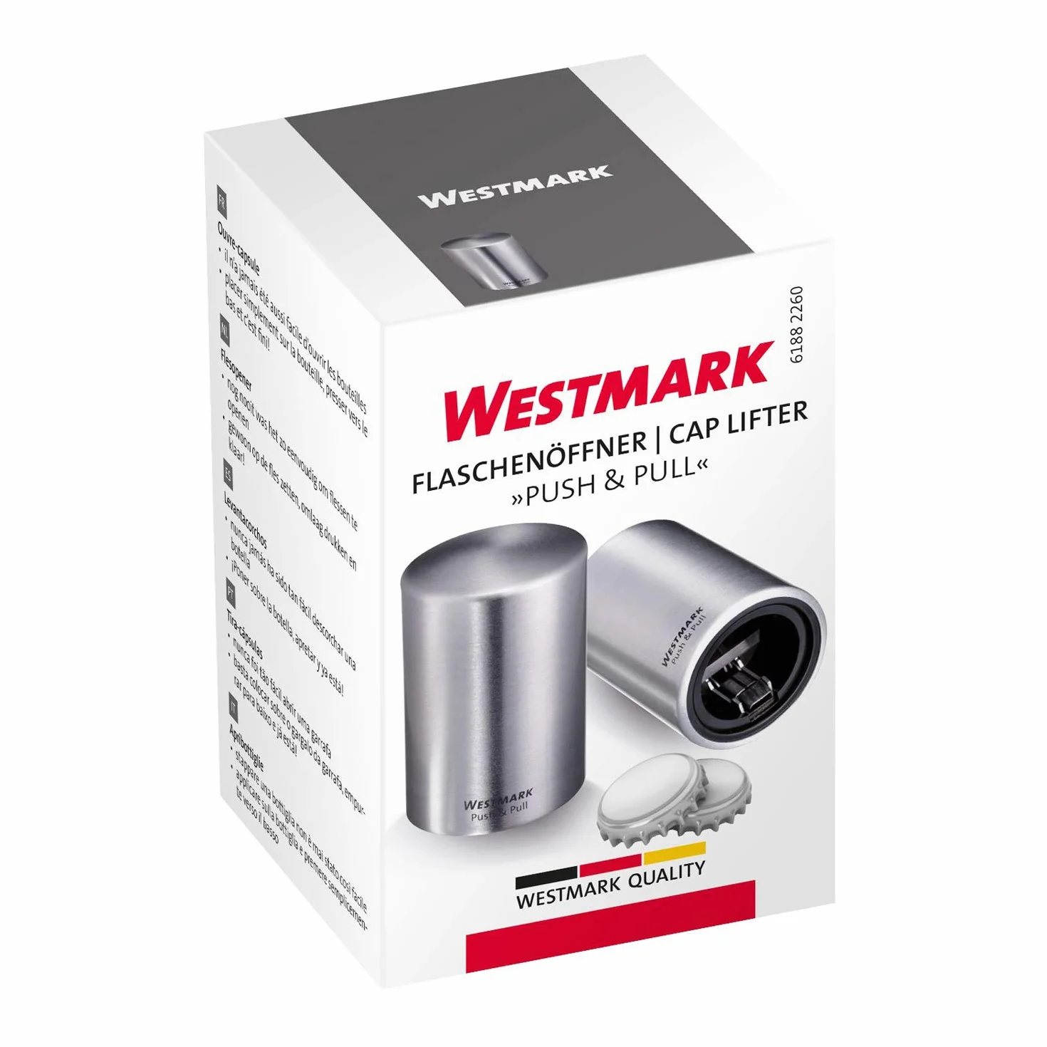 Westmark Abrebotellas automático elevador de tapas aluminio satinado 5.3 x 5.3 x 8 cm plateado