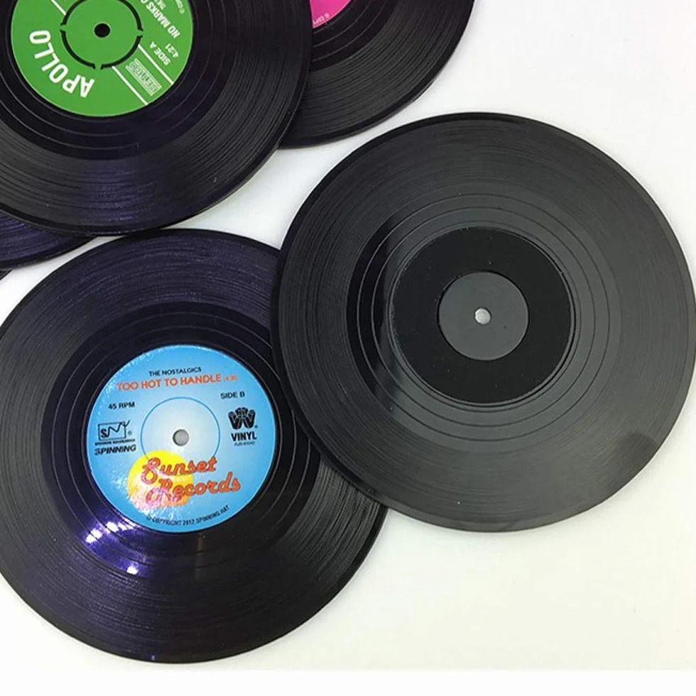 Zhezhe 6 posavasos retro de vinilo LP, mate, antideslizante para taza