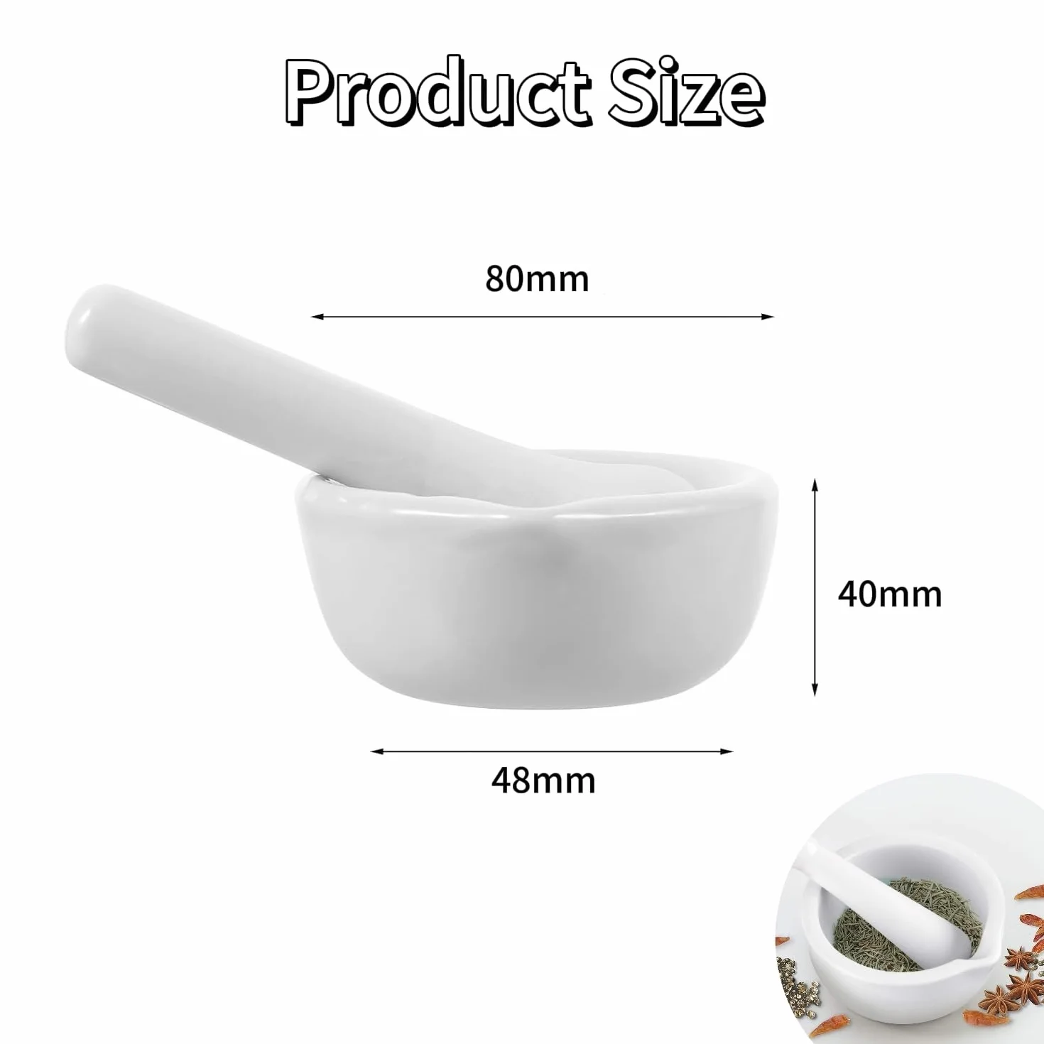 Juego de mortero y maja, pequeño juego de mortero y maja de porcelana, tazón de cerámica para medicinas, mortero para pesto, apto para el hogar y el laboratorio ((80 cm))