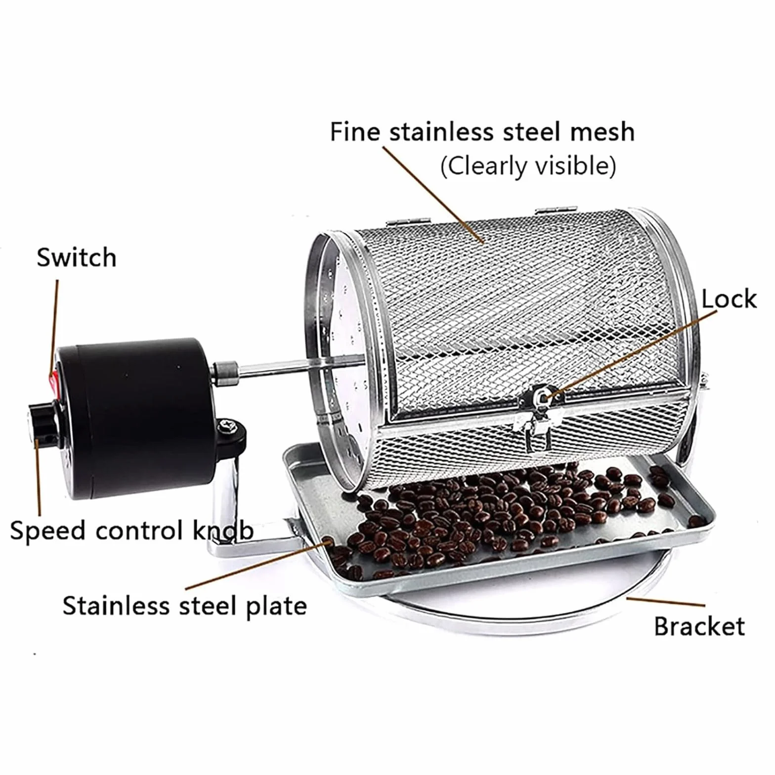 PEIXEN Tostador de café automático 800 g Capacidad Tambor eléctrico Acero Inoxidable