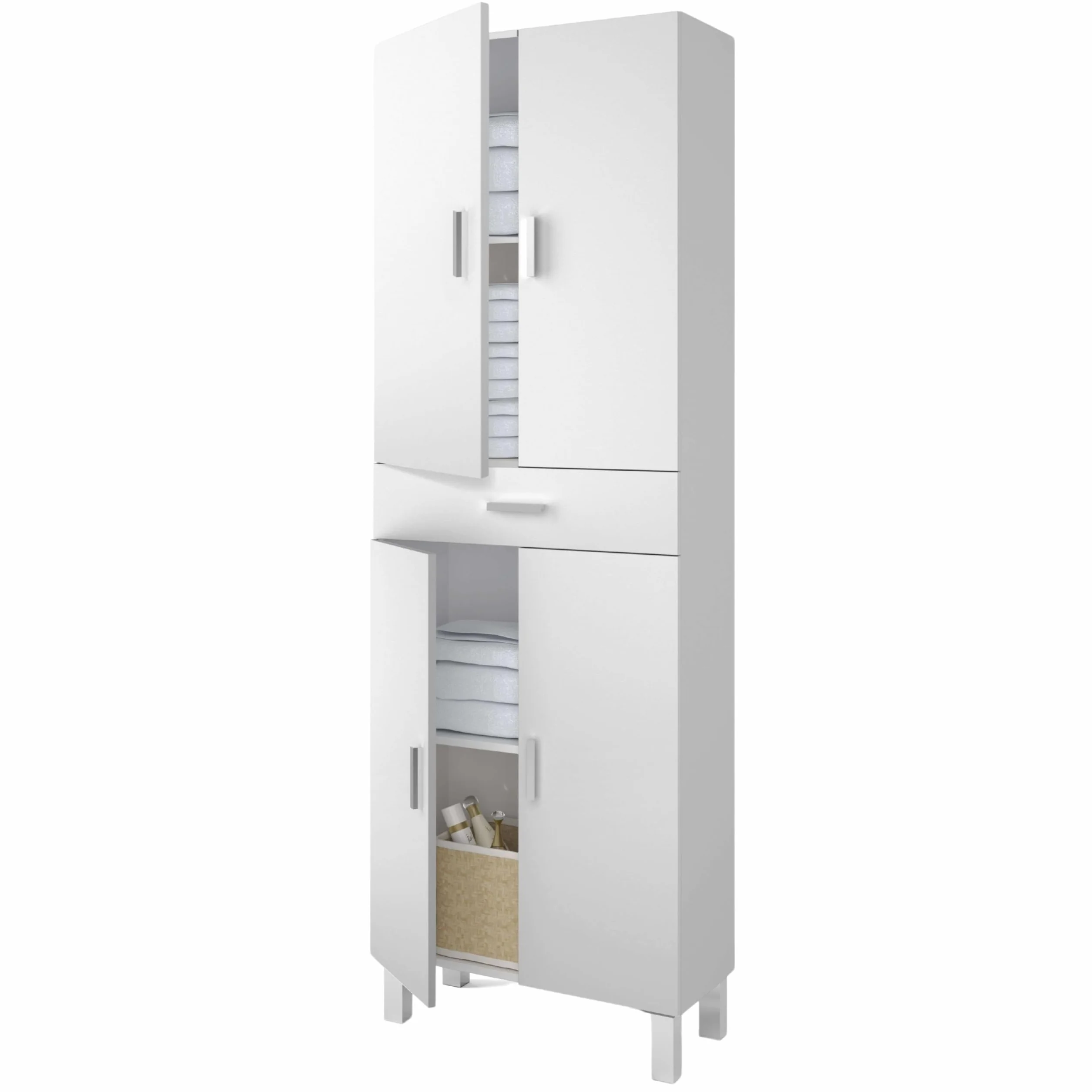 ARKITMOBEL Columna de Baño Grande 4 Puertas 1 Cajón Blanco Brillo 182x60x29 cm Modelo Aruba