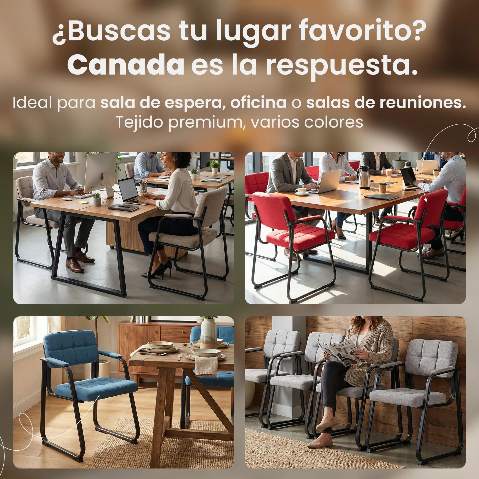 CLP Silla con Reposabrazos Canada B, Acolchada de Visita, Estructura Metal Negra Mate, Conferencia, Sala de Espera de Tela, Color:marrón