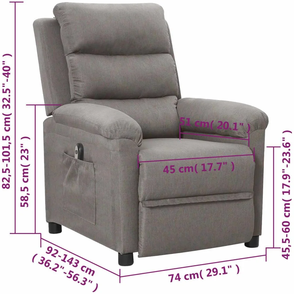vidaXL Sillón Reclinable Eléctrico Silla Sofá Asiento Butaca Relax Sala de Estar Salón Oficina Ajustable Reposapiés Mueble de Tela Gris Claro