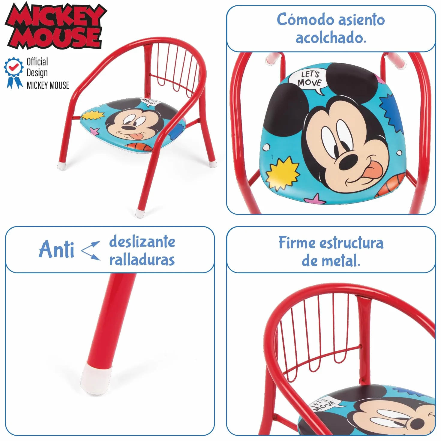 ARDITEX Silla Infantil Mickey Mouse Disney, Silla Metal 35,5 x 30 x 33,5 cm Roja