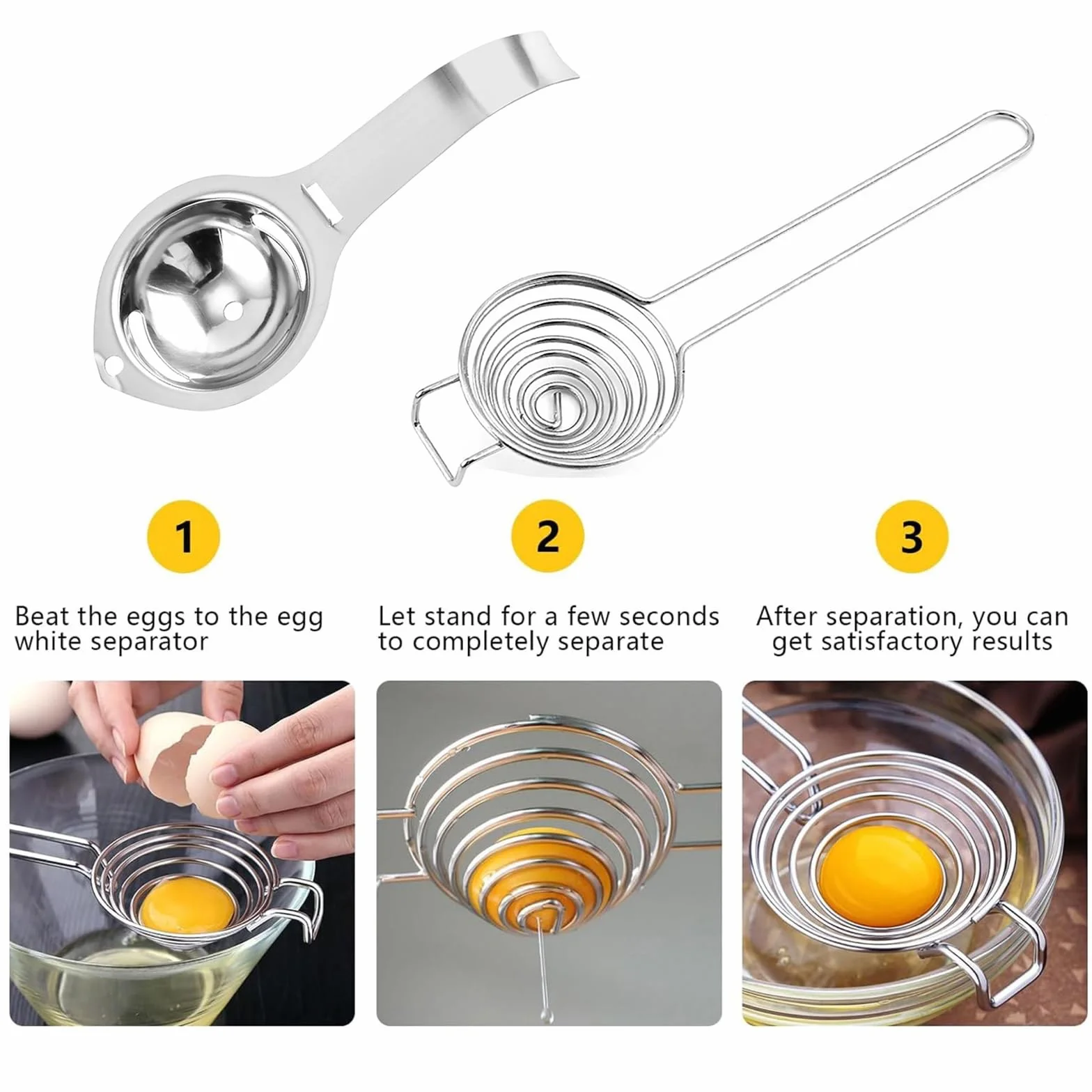 Separador de Huevo 2 Piezas Acero Inoxidable 304 con Mango Largo