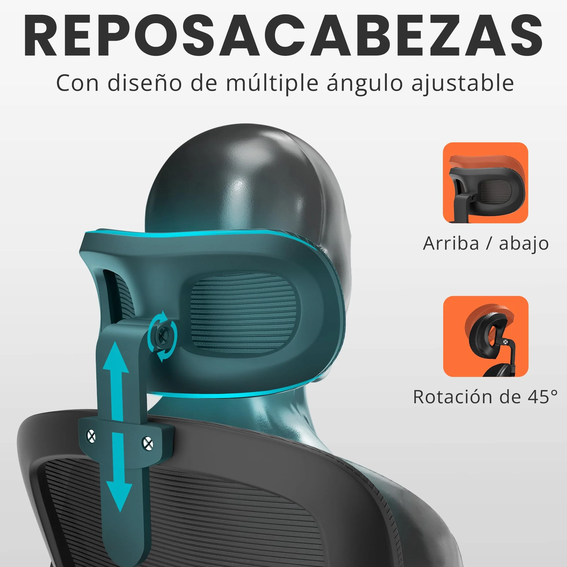 Silla Escritorio Ergonómica Ajustable Reclinable con Soporte Lumbar, Reposacabezas, Reposabrazos Plegables, Malla Transpirable, Ruedas 360°, 120 kg