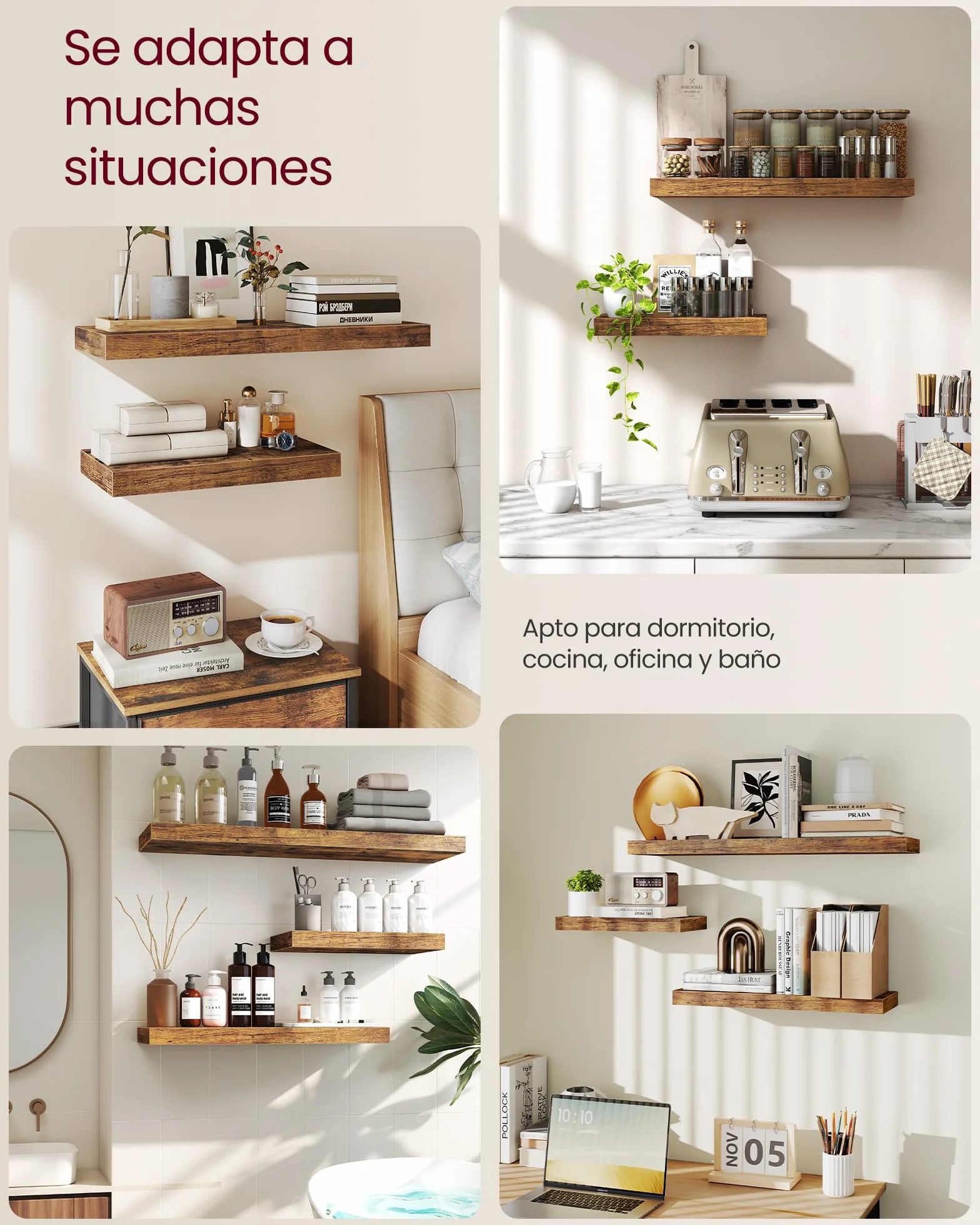 VASAGLE Estante de Pared Flotante 20 x 40 x 3,8 cm Marrón Rústico LWS24BX