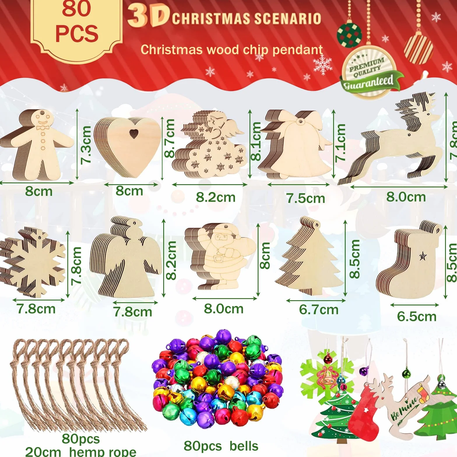 248 Piezas Colgantes de Madera para Navidad, 10 Estilos