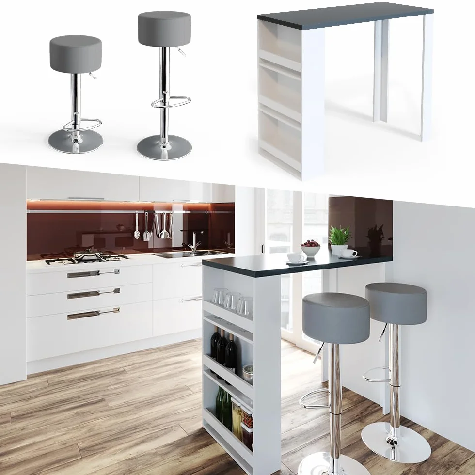 Vicco Set de Mesa de Bar, Blanco/Gris, 57 x 117 cm con 2 taburetes de Bar, Apto como Zona de Comedor Adicional en la Cocina o en el salón
