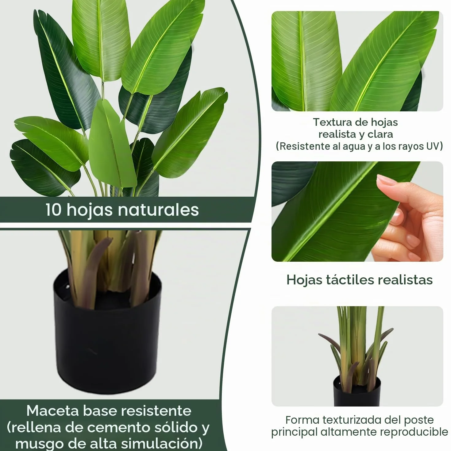 Planta Artificial Ave del Paraíso 160 cm, Palmera Tropical Artificial con 10 Hojas, Plantas Artificiales en Maceta para Decoración Interior Exterior, Sala de Estar, Oficina, Jardín, Regalo