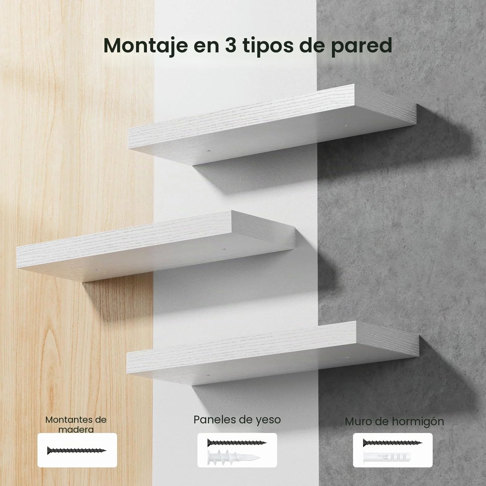 STOREMIC Estanteria Pared de 3 Niveles, Estante de Pared Blanco, Estantes Flotantes Fácil de Instalar, Baldas Pared Ideal para Dormitorio, Baño, Oficina en Casa, Sala de Estar